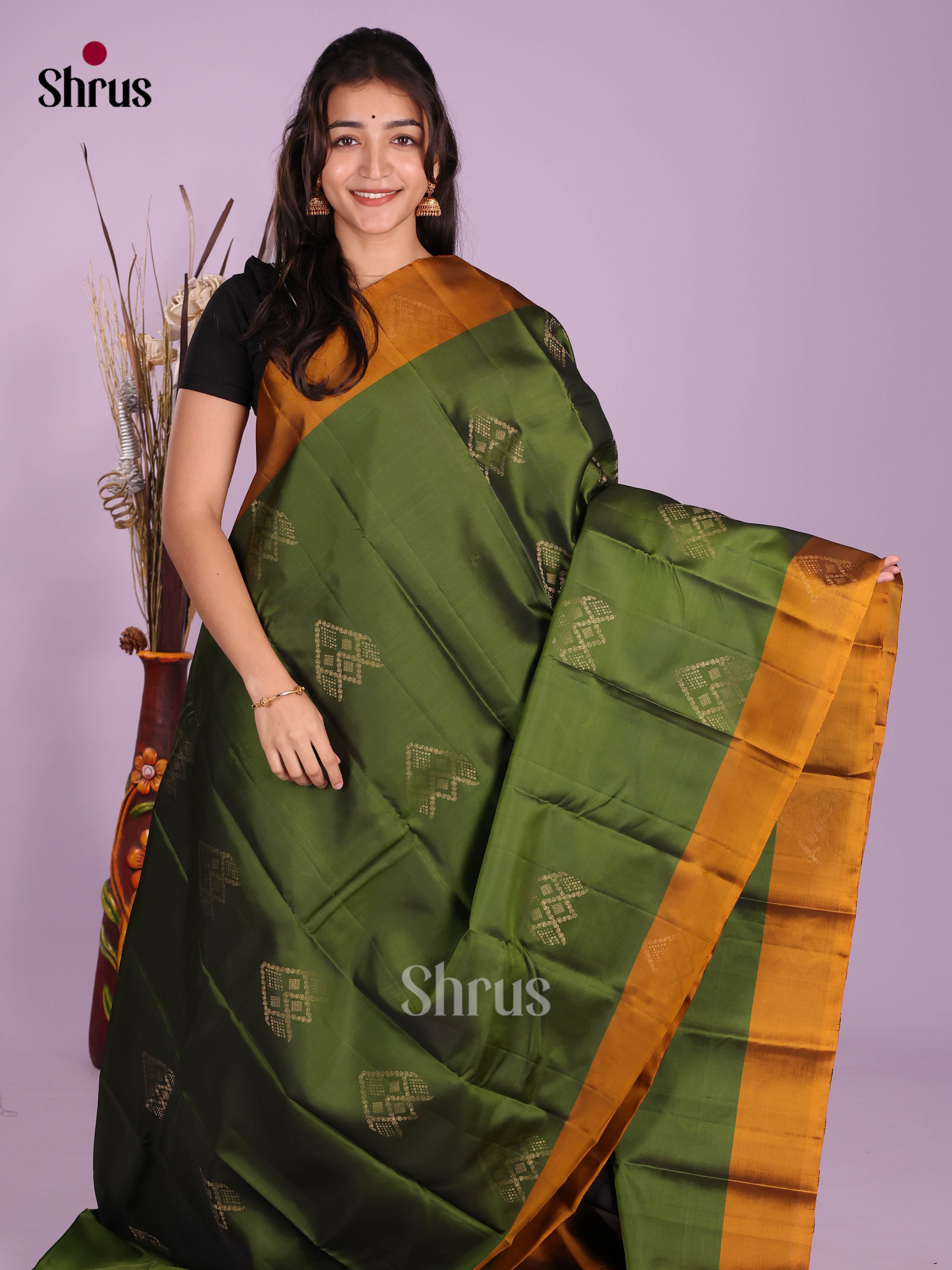 Green & Mustard - Softsilk-halfpure Saree