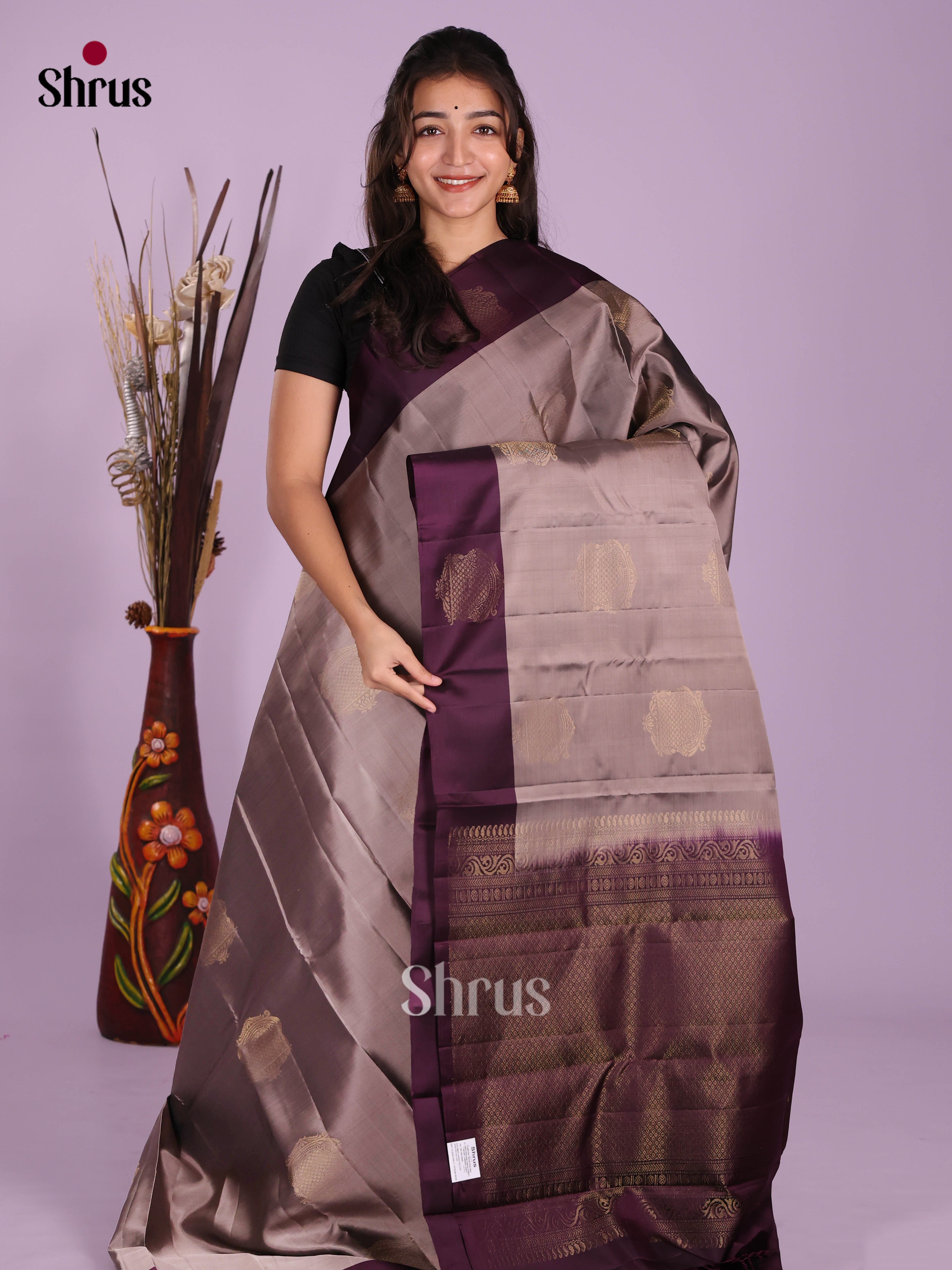 Grey & Violet - Softsilk-halfpure Saree - Shop on Shrus.com