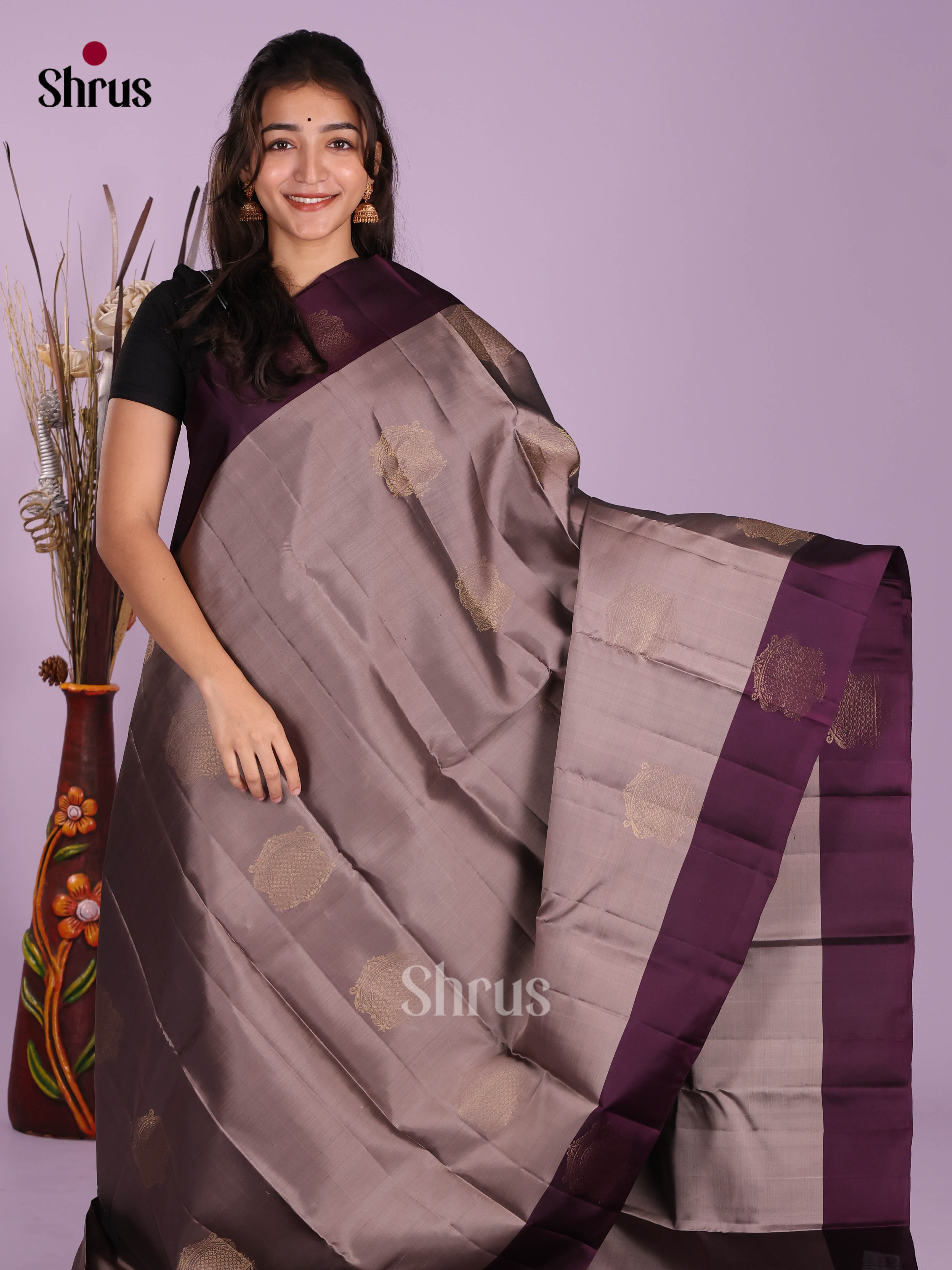 Grey & Violet - Softsilk-halfpure Saree - Shop on Shrus.com