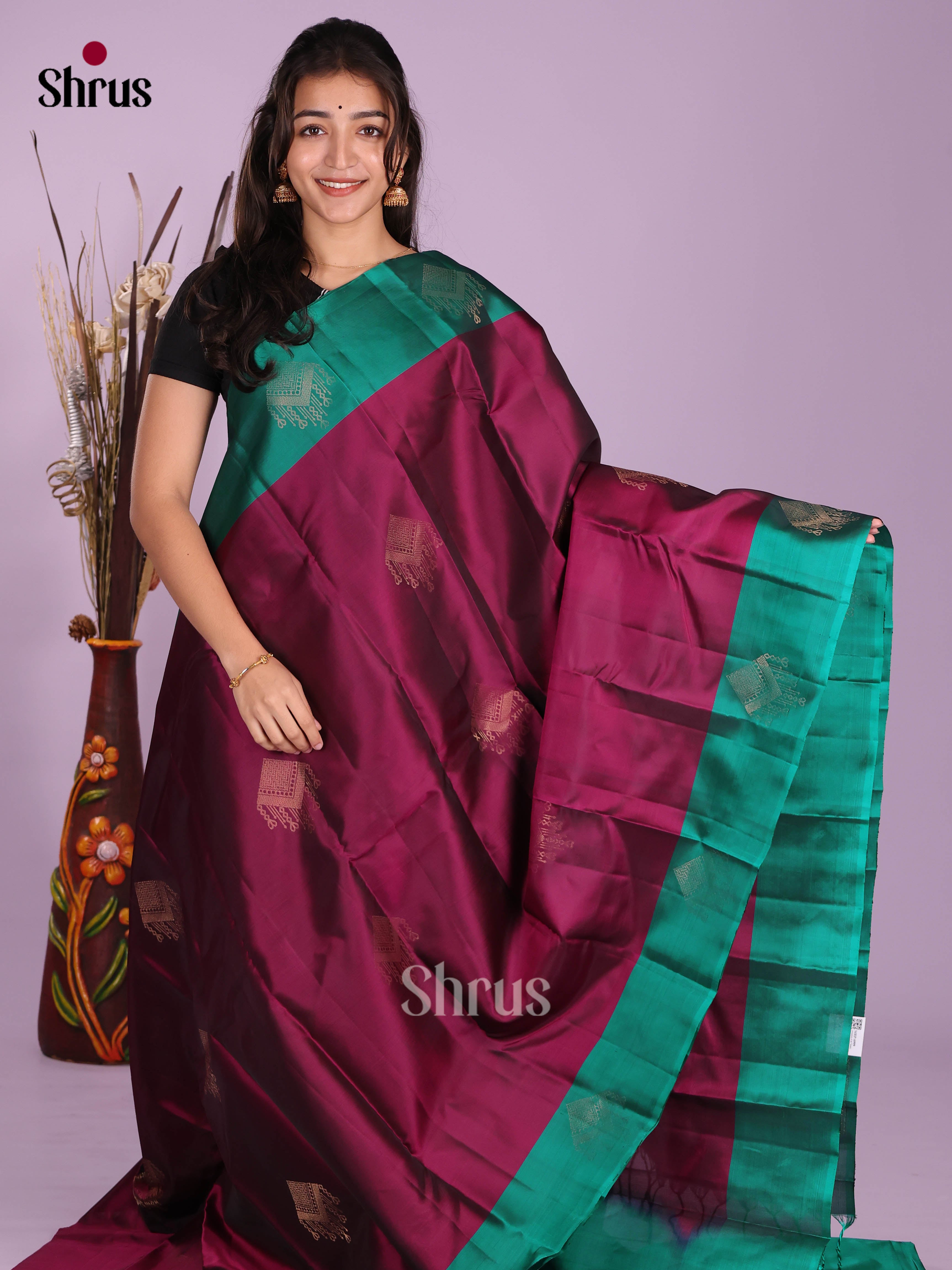 Maroon & Green - Softsilk-halfpure Saree