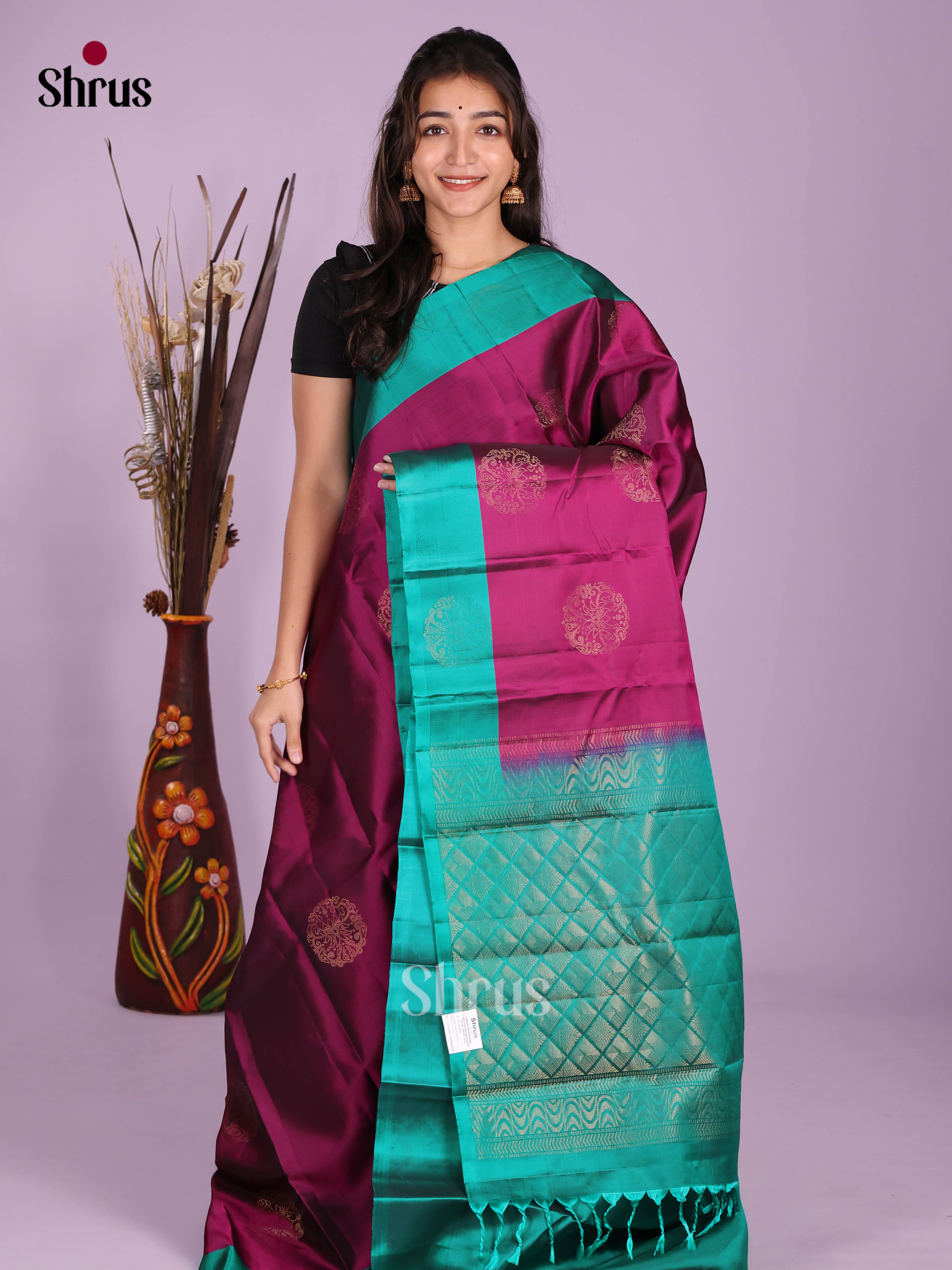 Wine & Green - Softsilk-halfpure Saree
