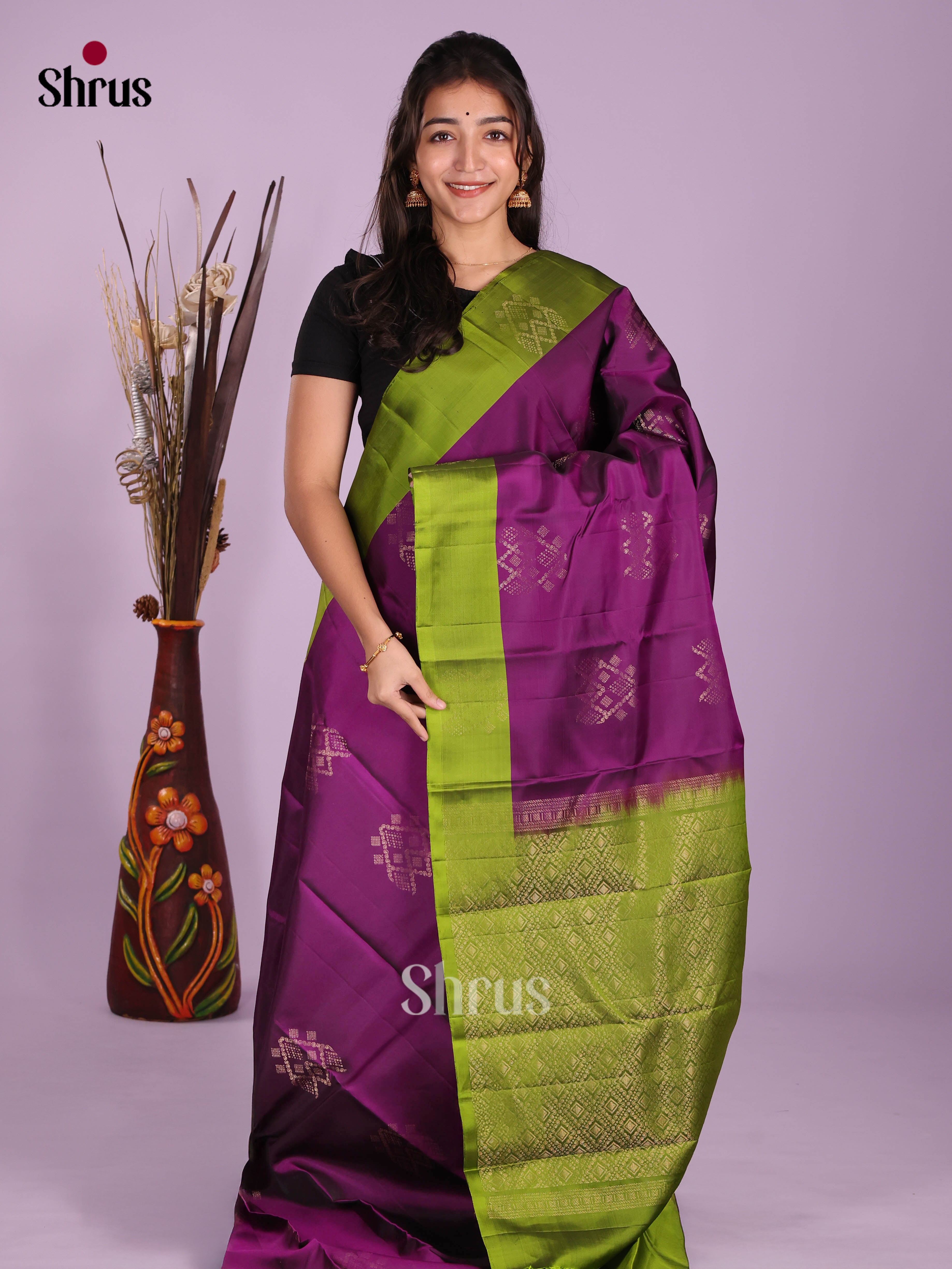 Violet & Green - Softsilk-halfpure Saree - Shop on Shrus.com