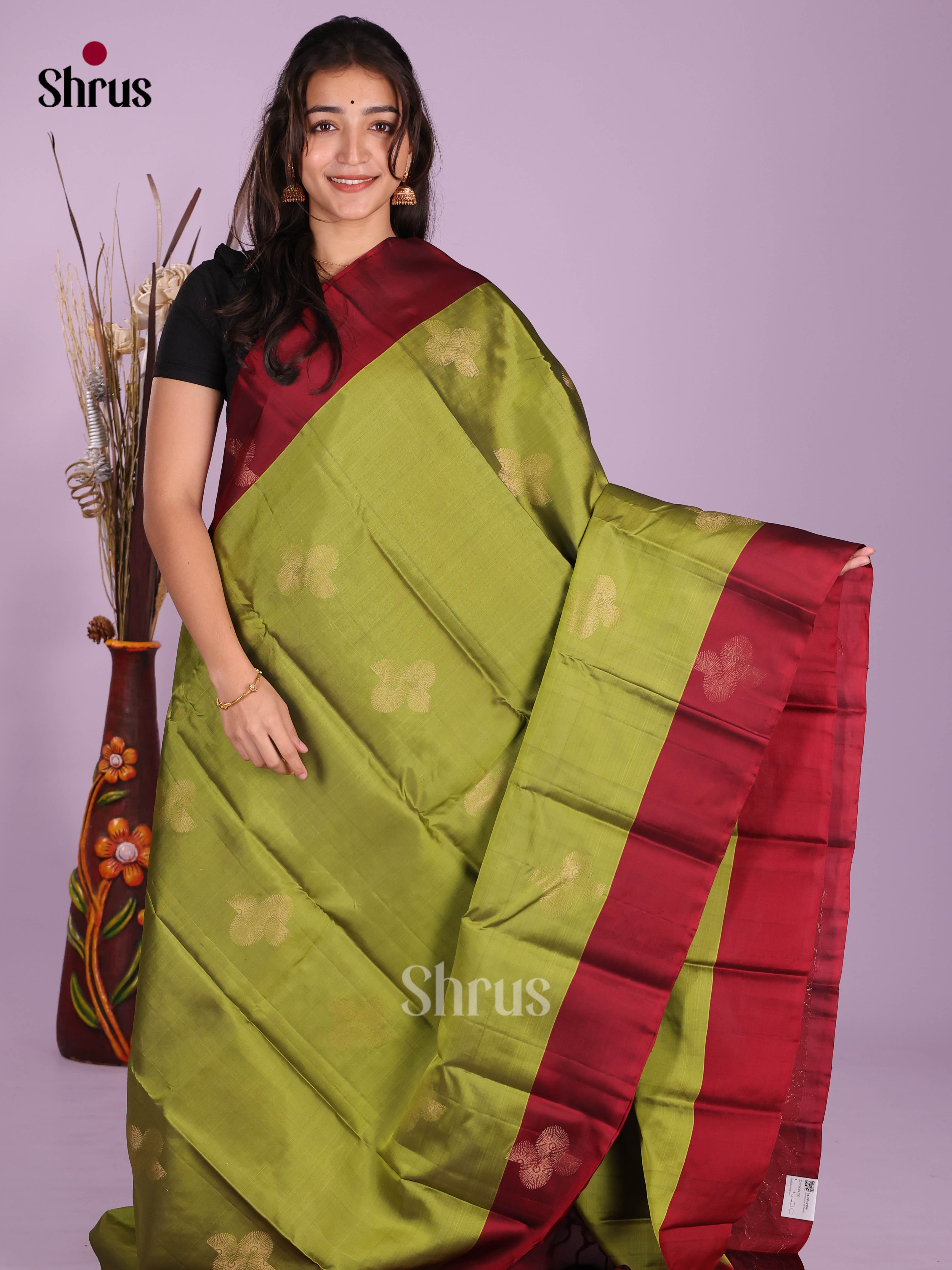 Green & Maroon - Softsilk-halfpure Saree
