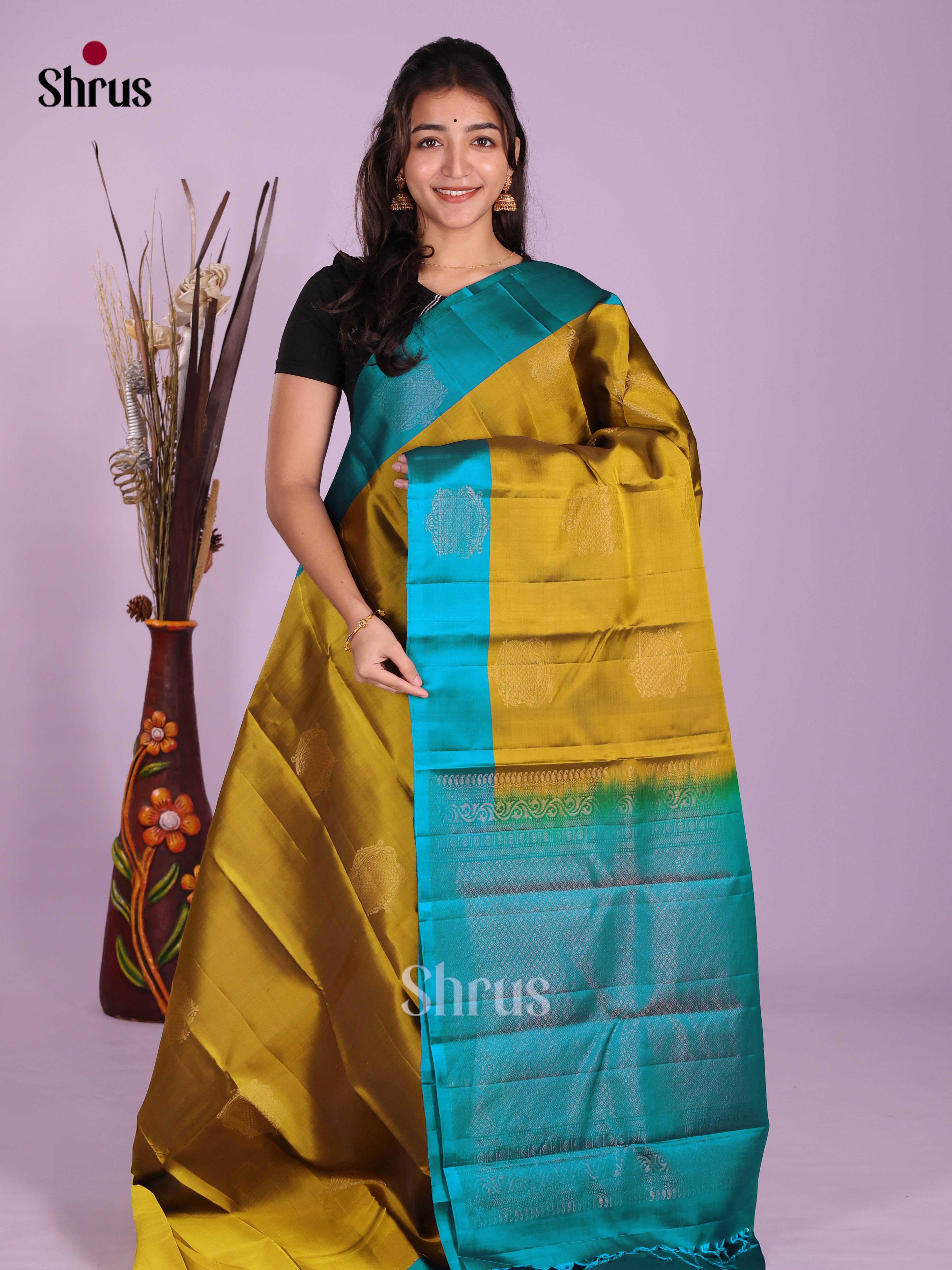 Mehandi Green & Blue- Softsilk-halfpure Saree
