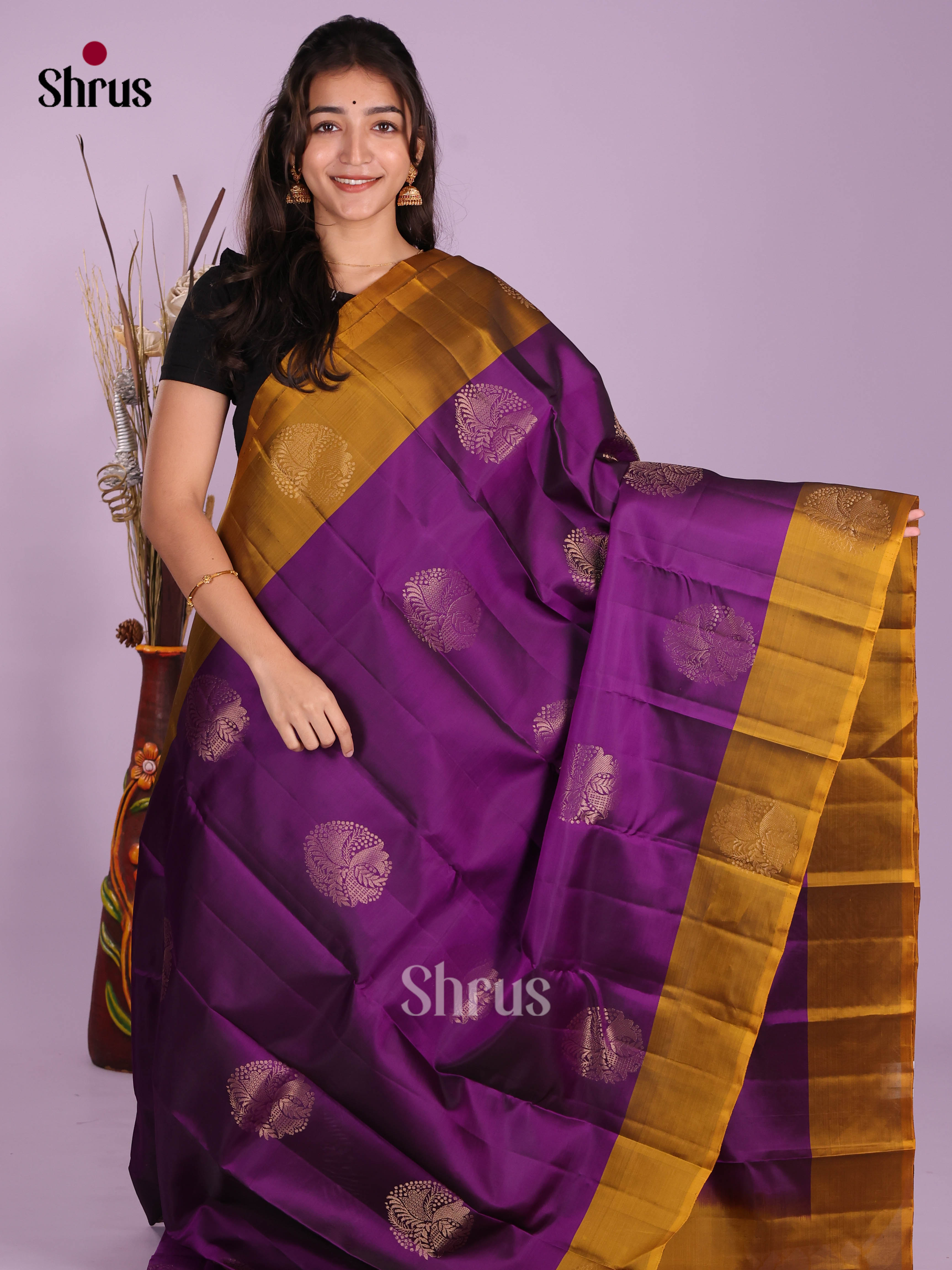 Violet & Mustard - Softsilk-halfpure Saree - Shop on Shrus.com