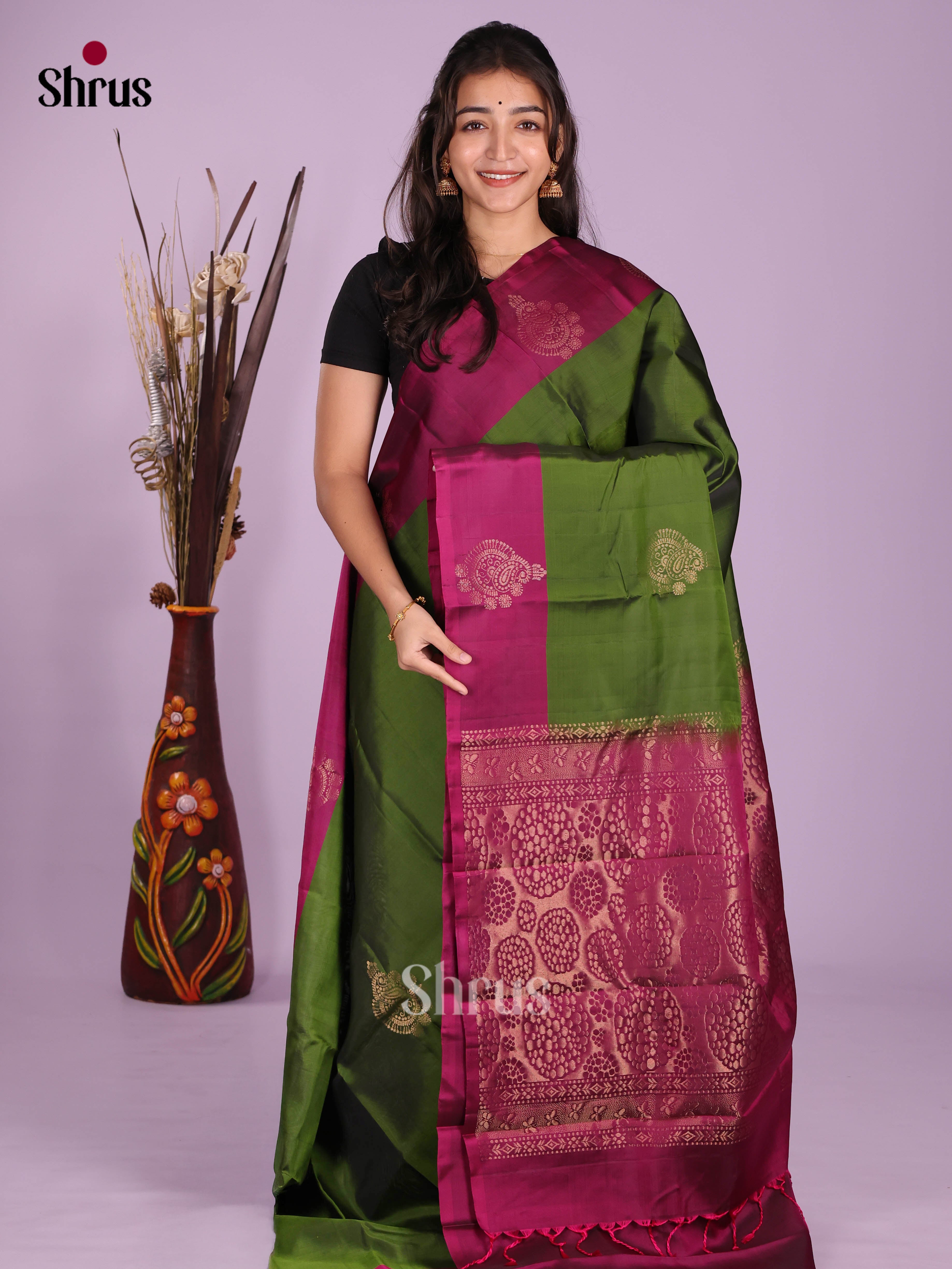 Green & Purple - Softsilk-halfpure Saree - Shop on Shrus.com