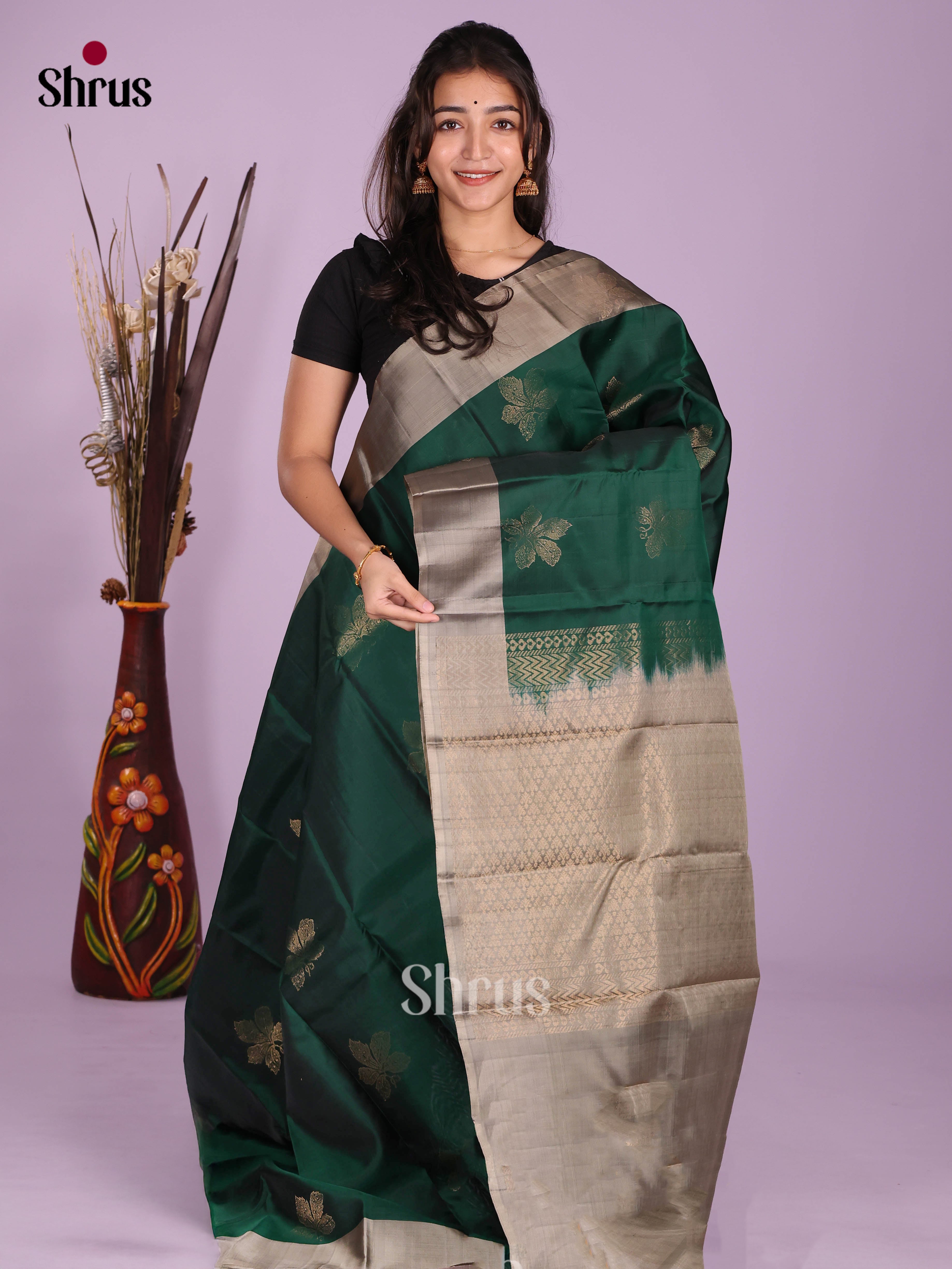 Green & Grey- Softsilk-halfpure Saree