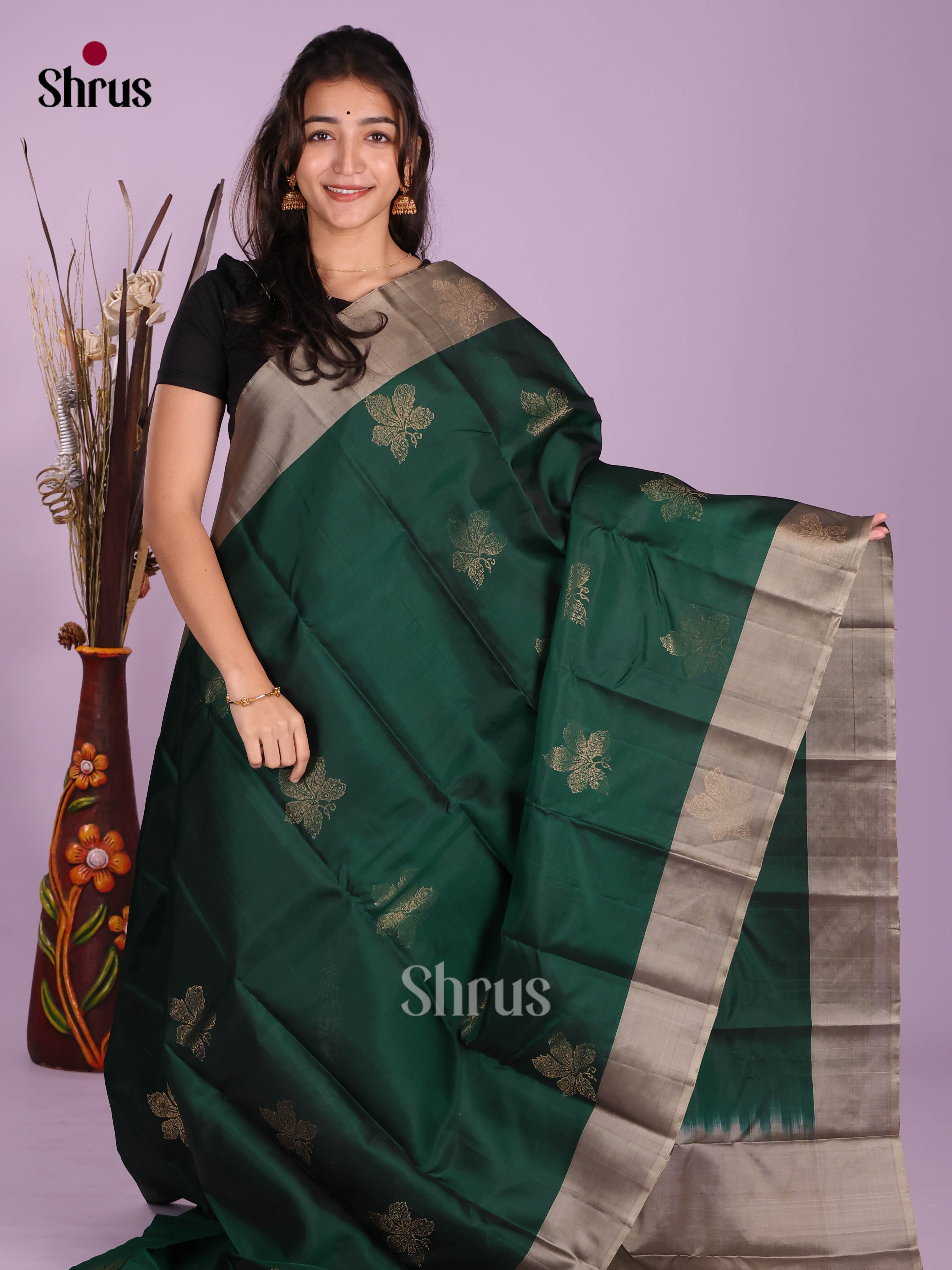 Green & Grey- Softsilk-halfpure Saree