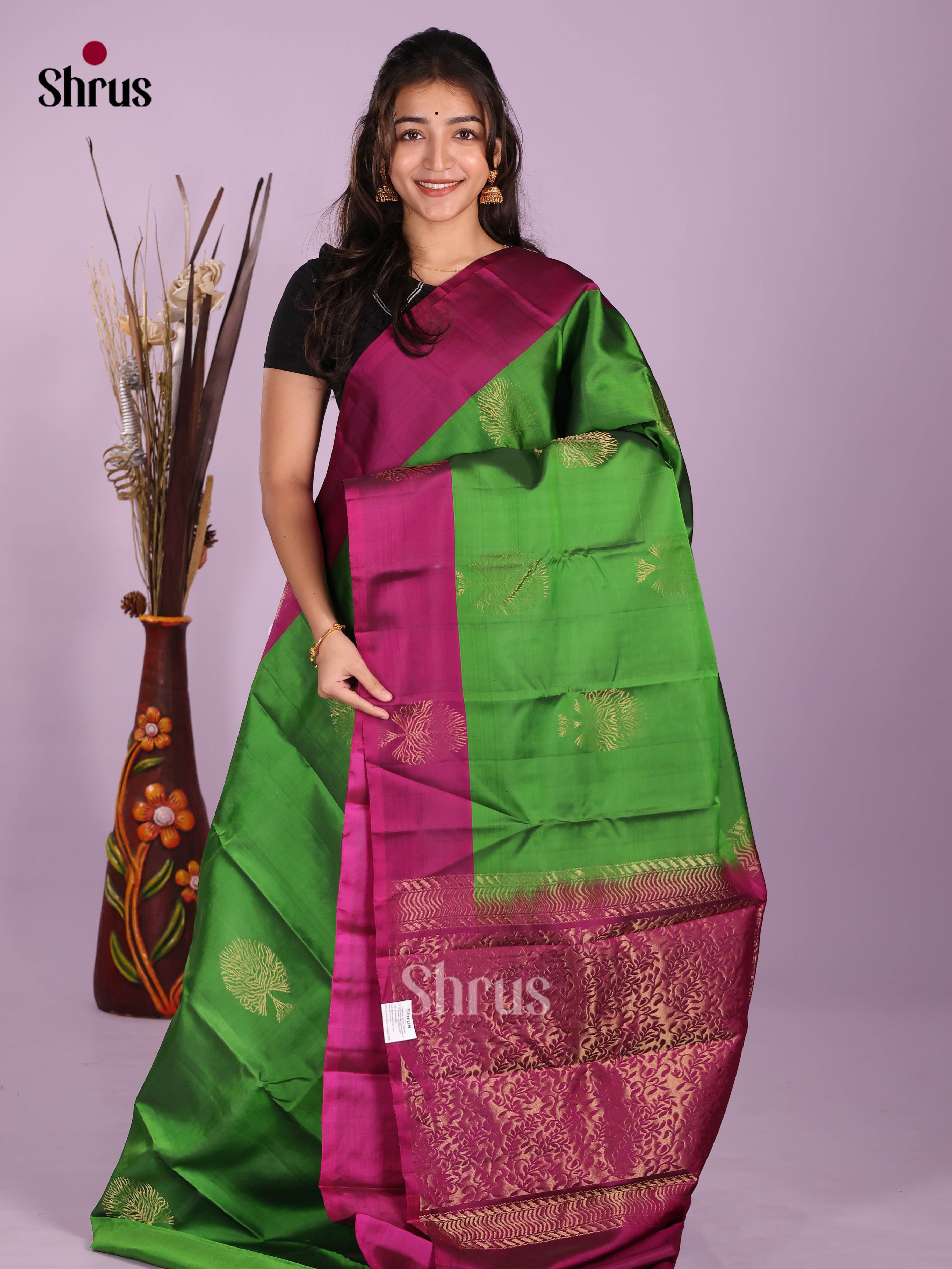 Green & Wine  - Softsilk-halfpure Saree - Shop on Shrus.com