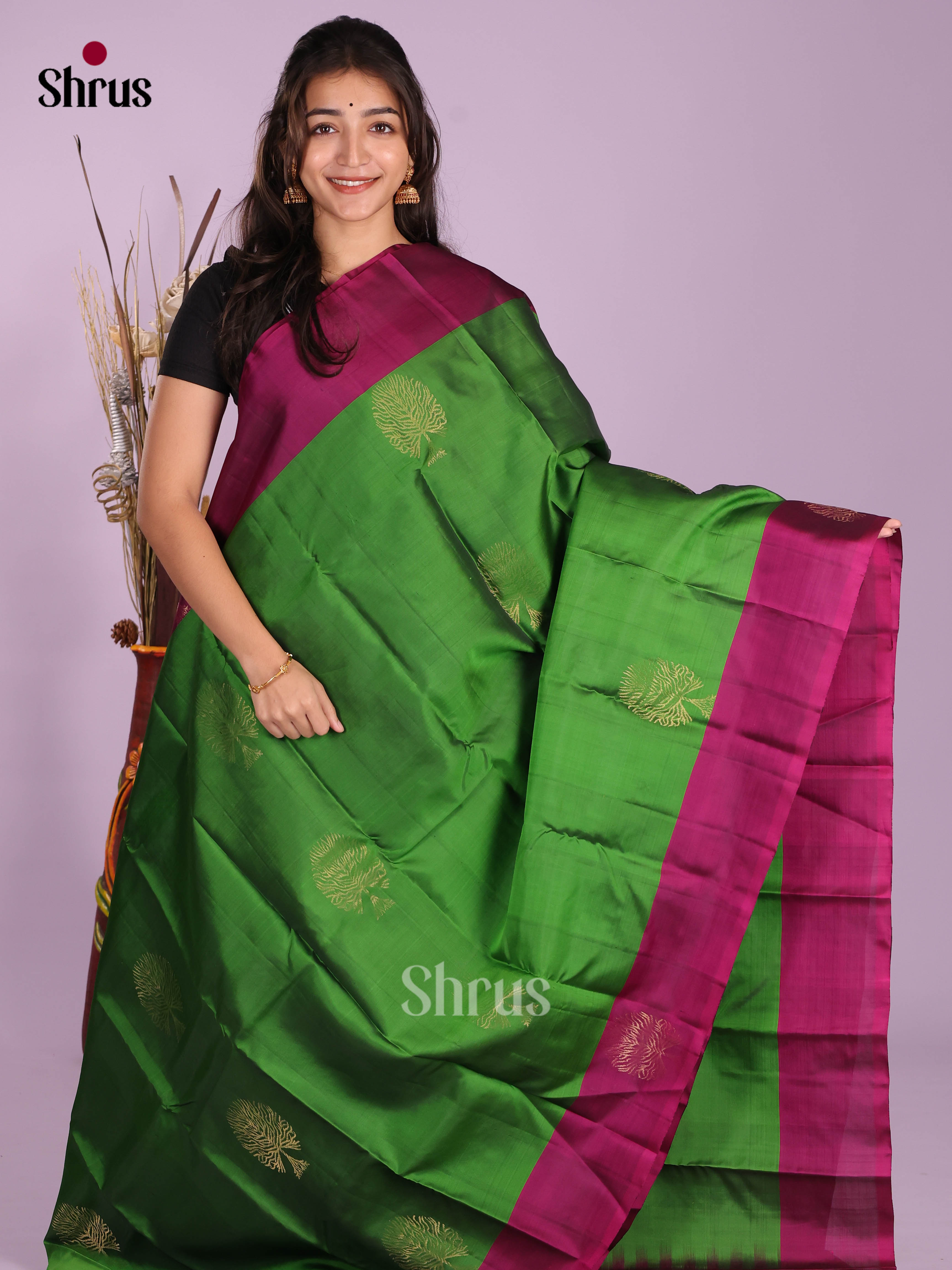 Green & Wine  - Softsilk-halfpure Saree - Shop on Shrus.com