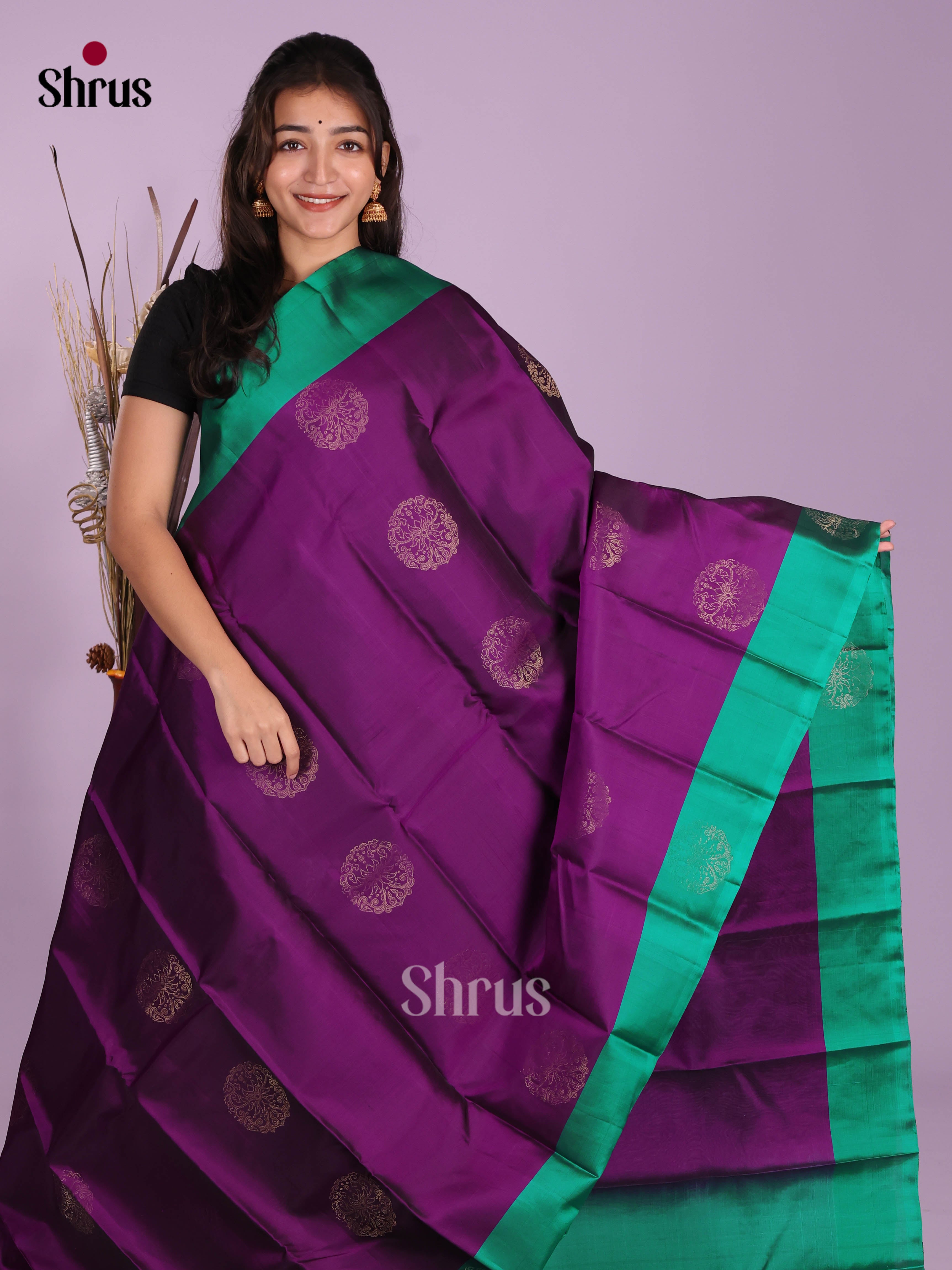 Violet & Green - Softsilk-halfpure Saree