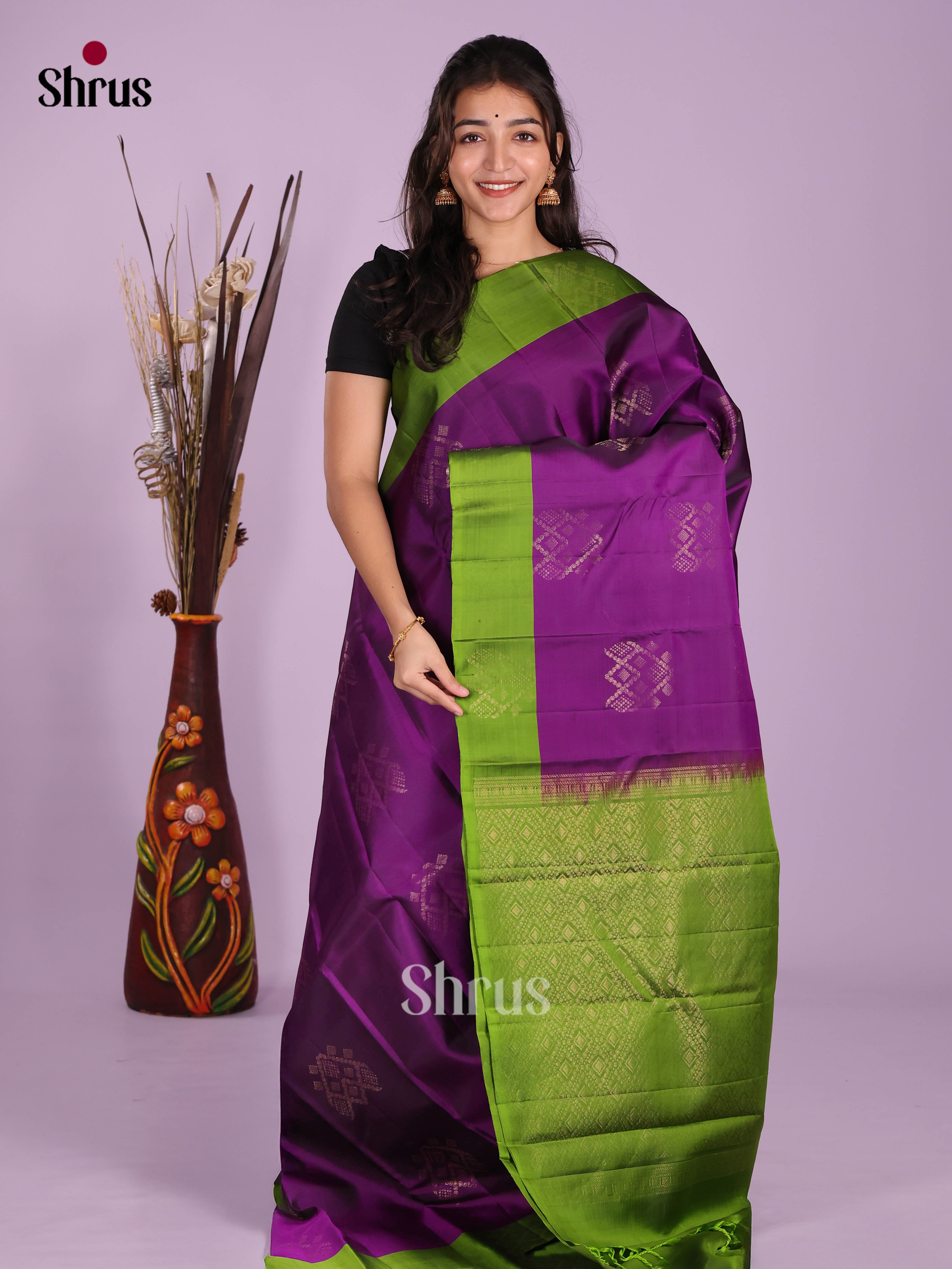 Violet & Green - Softsilk-halfpure Saree