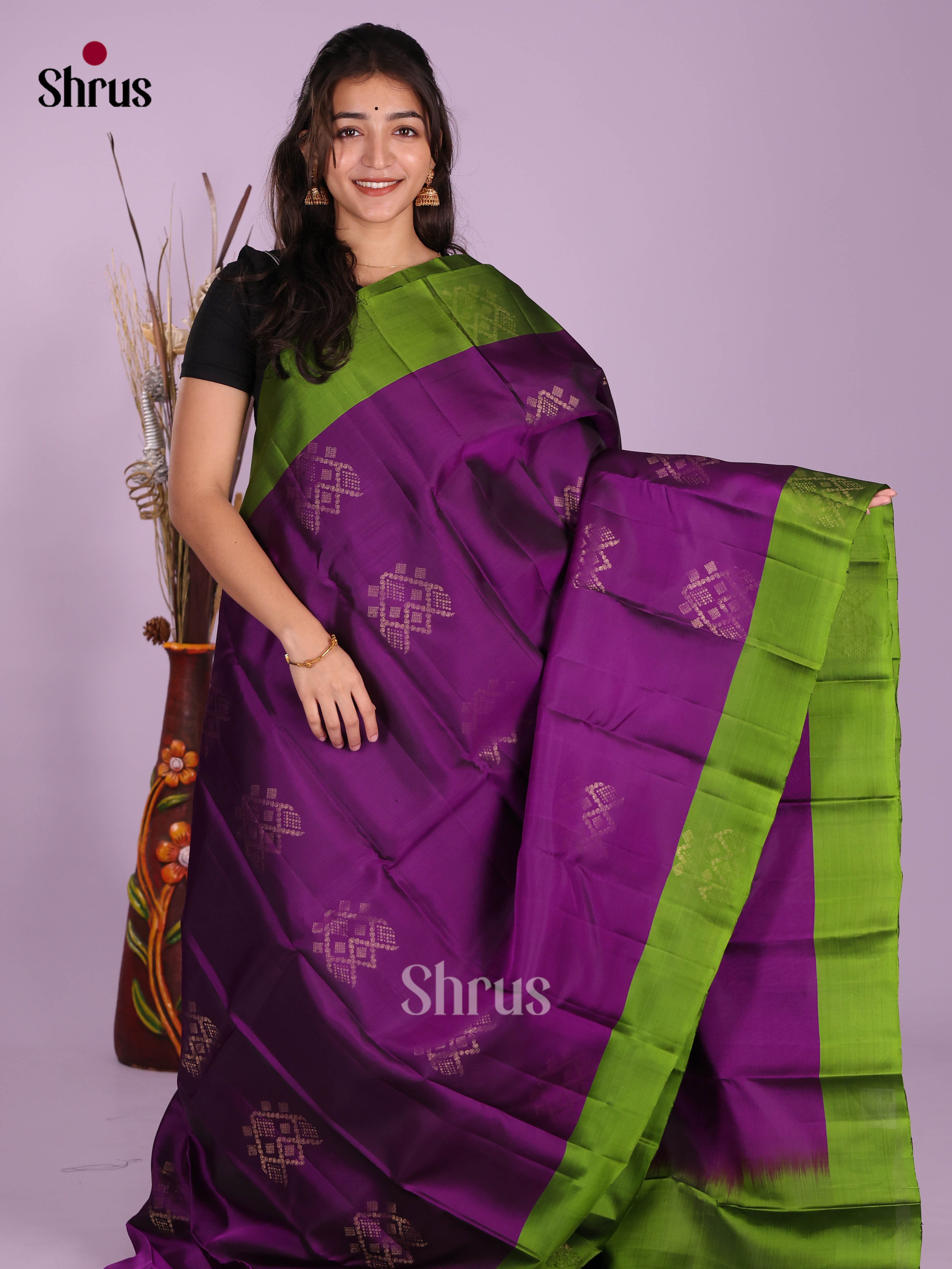 Violet & Green - Softsilk-halfpure Saree