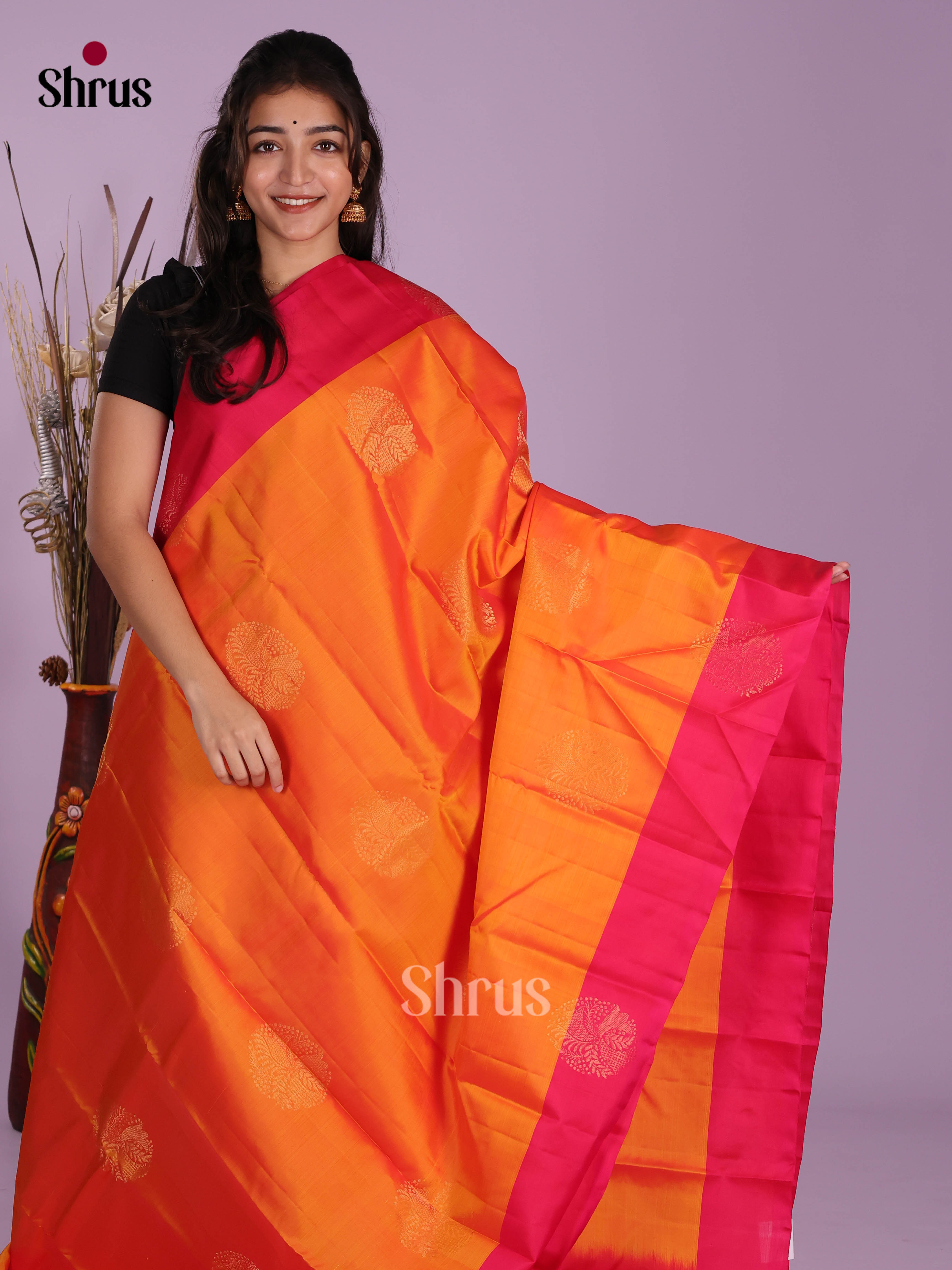 Orange & Pink - Softsilk-halfpure Saree