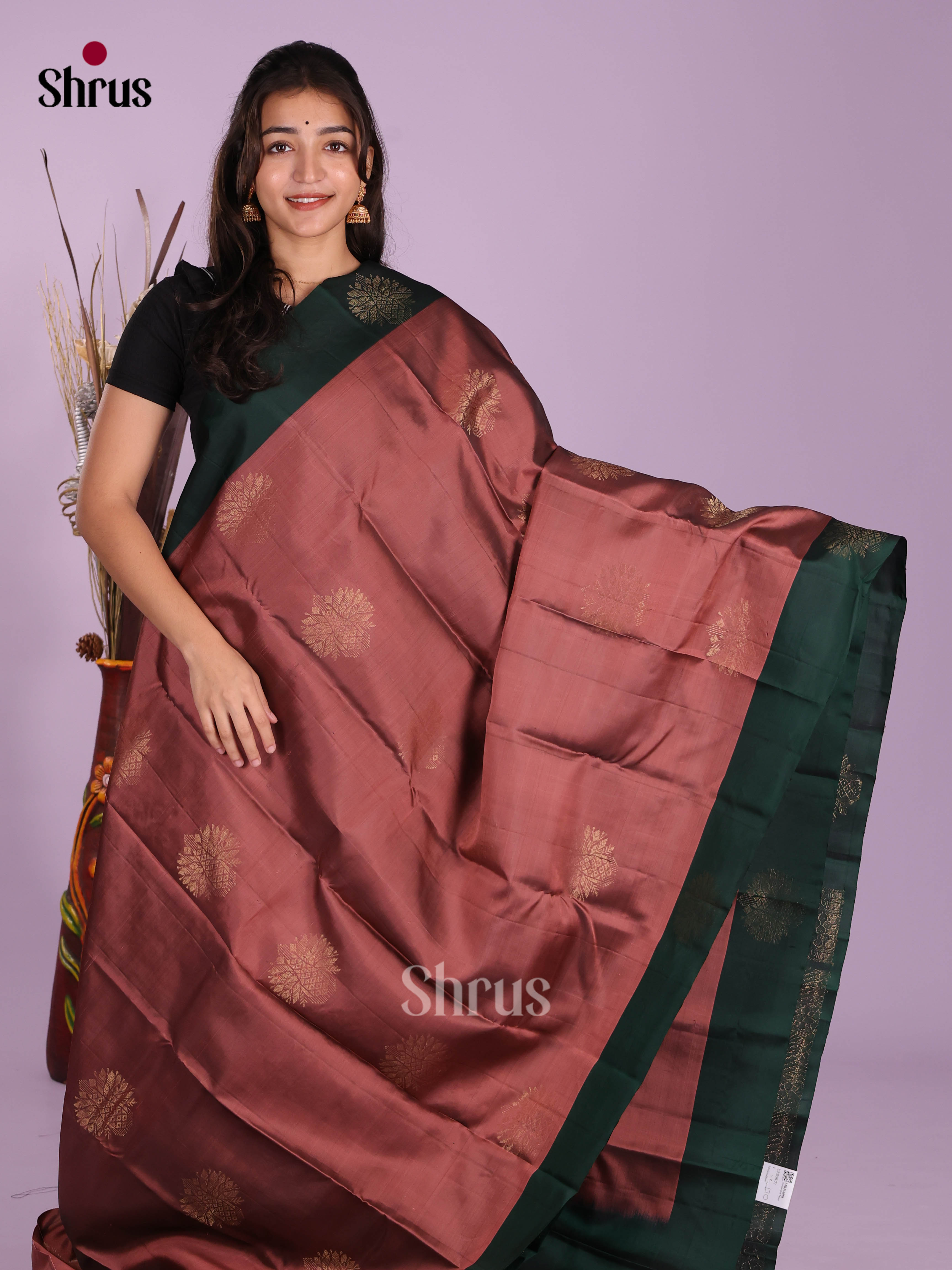 Brown & Green - Softsilk-halfpure Saree