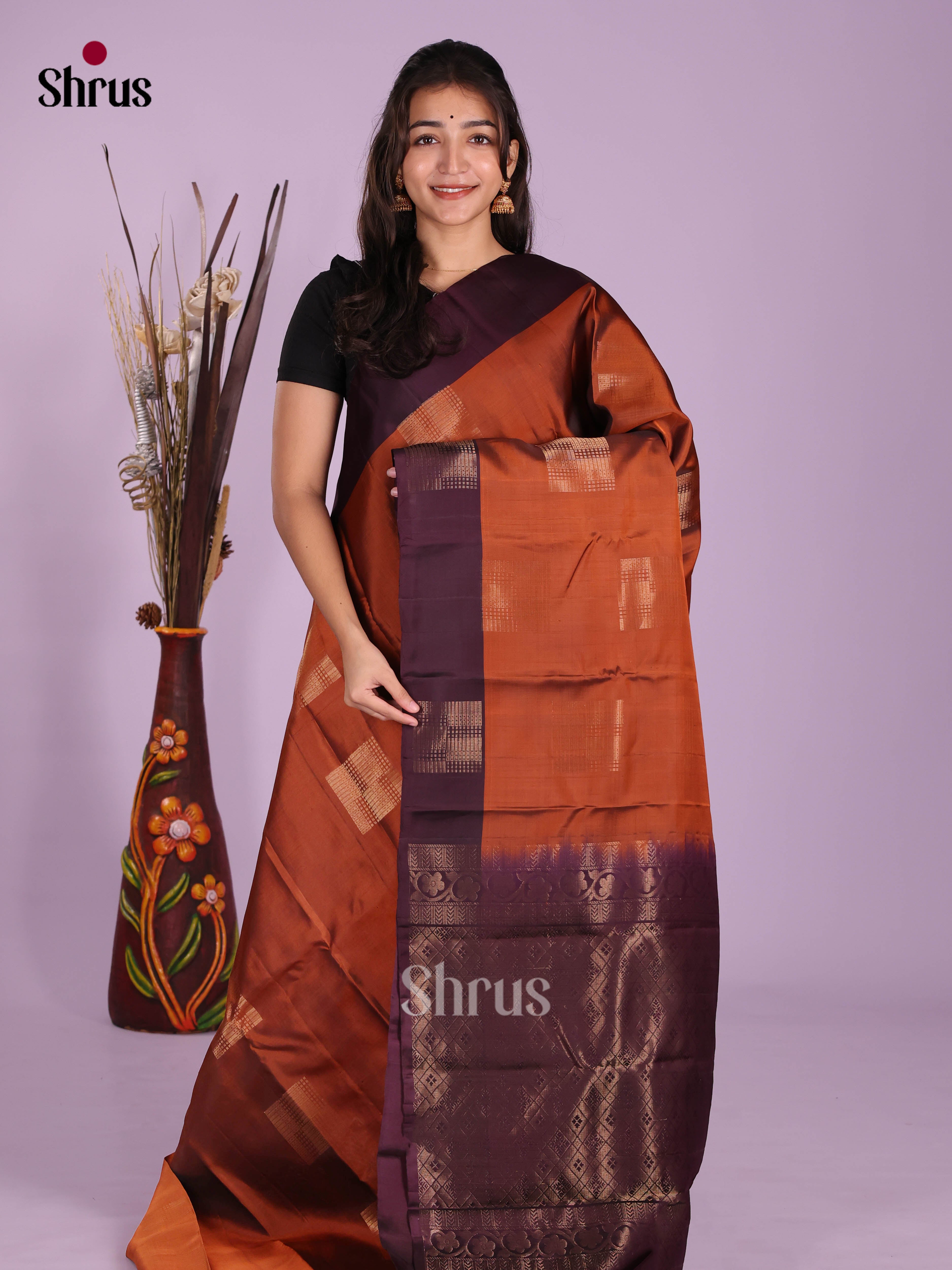 Rust & Maroon - Softsilk-halfpure Saree