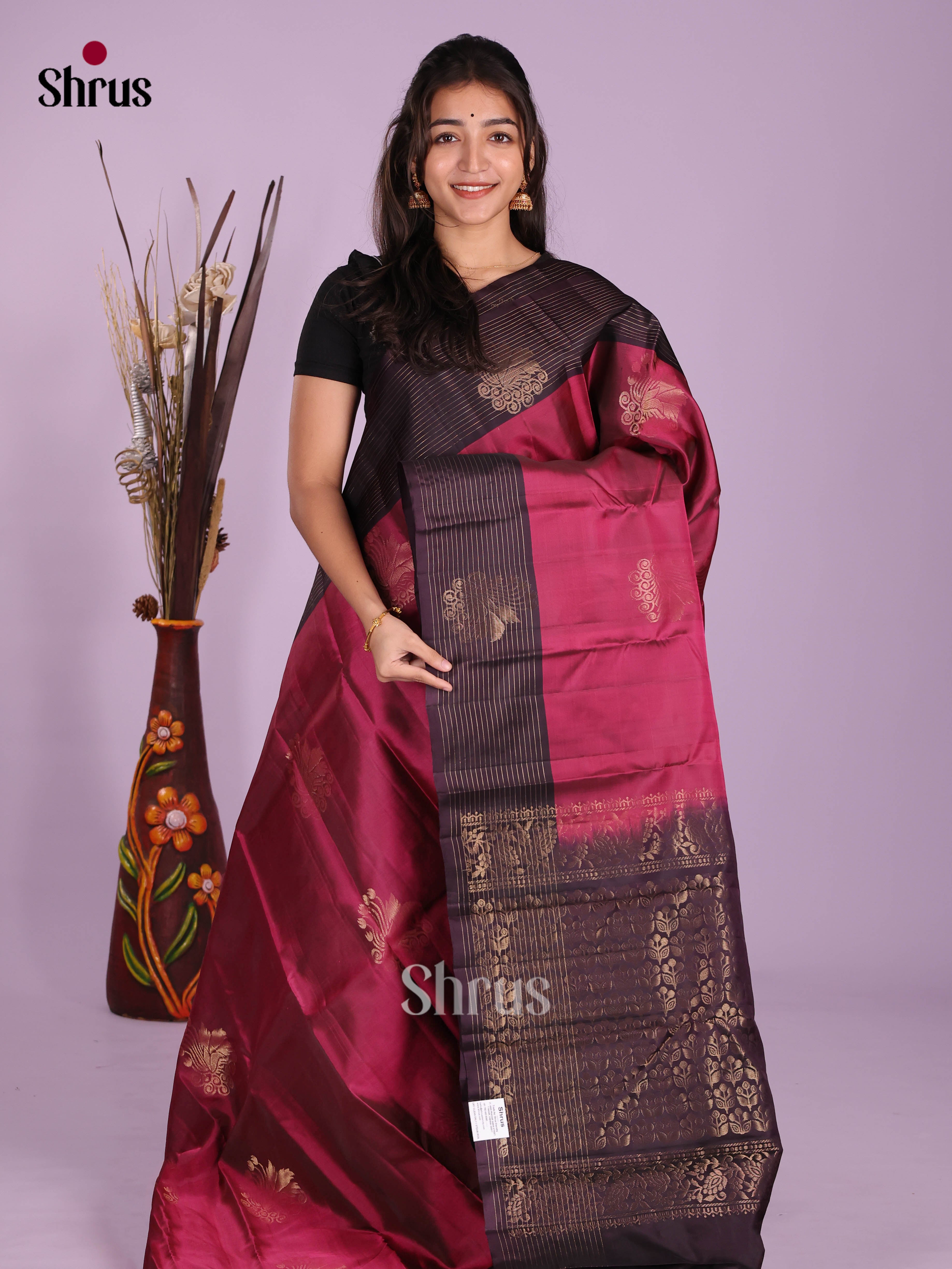 Maroon & Jamun - Softsilk-halfpure Saree - Shop on Shrus.com