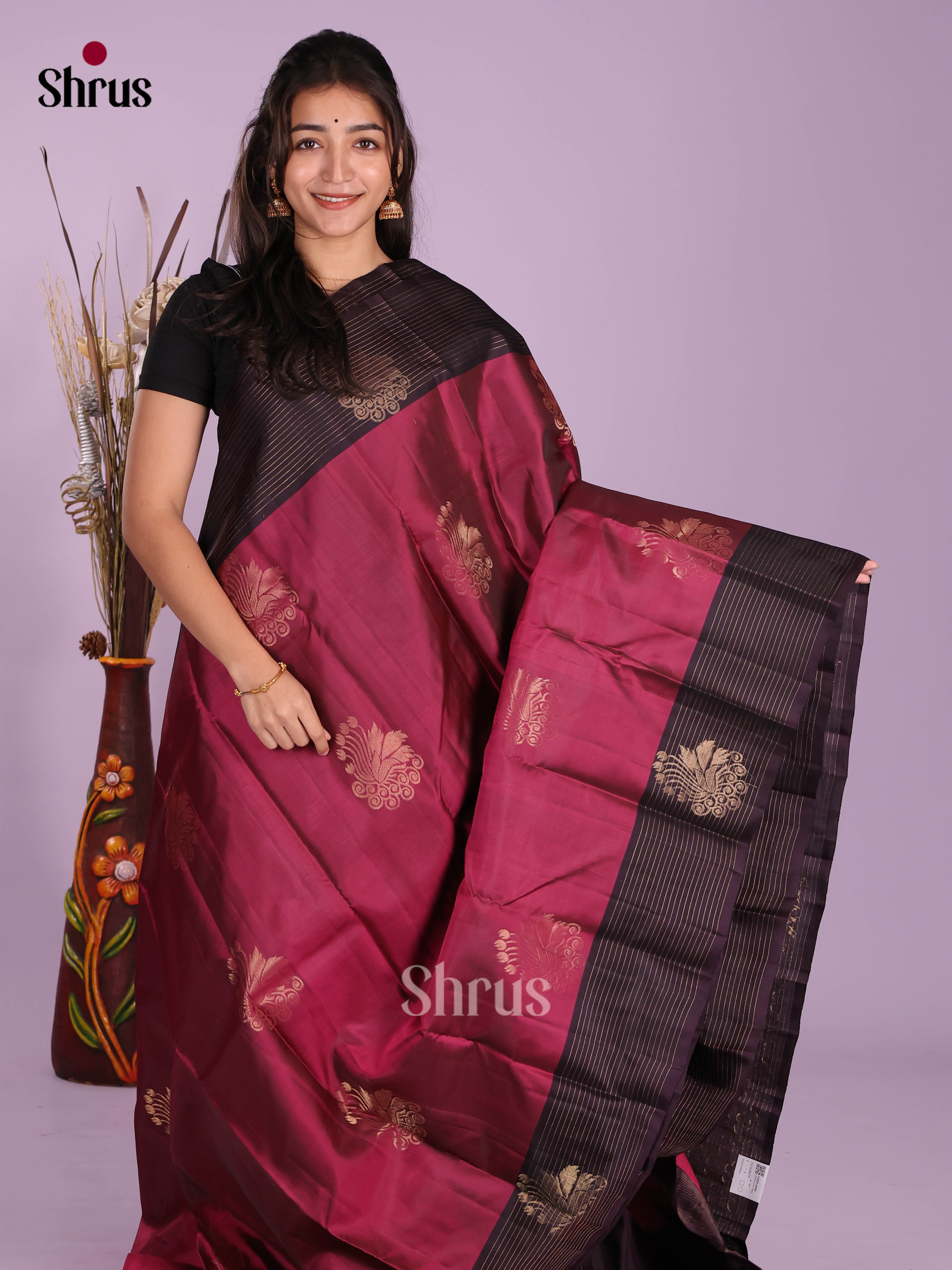 Maroon & Jamun - Softsilk-halfpure Saree - Shop on Shrus.com