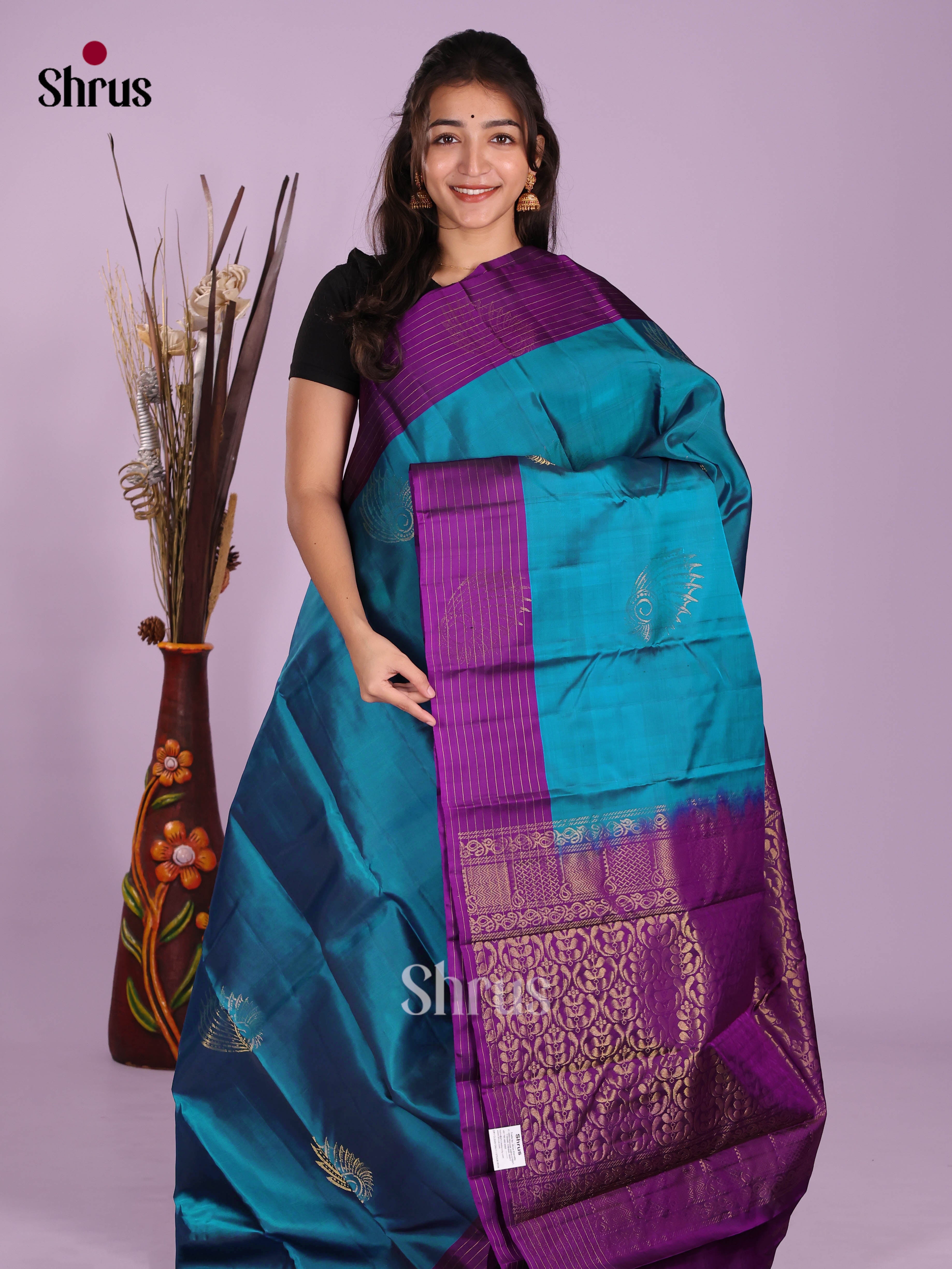 Blue & Violet - Softsilk-halfpure Saree