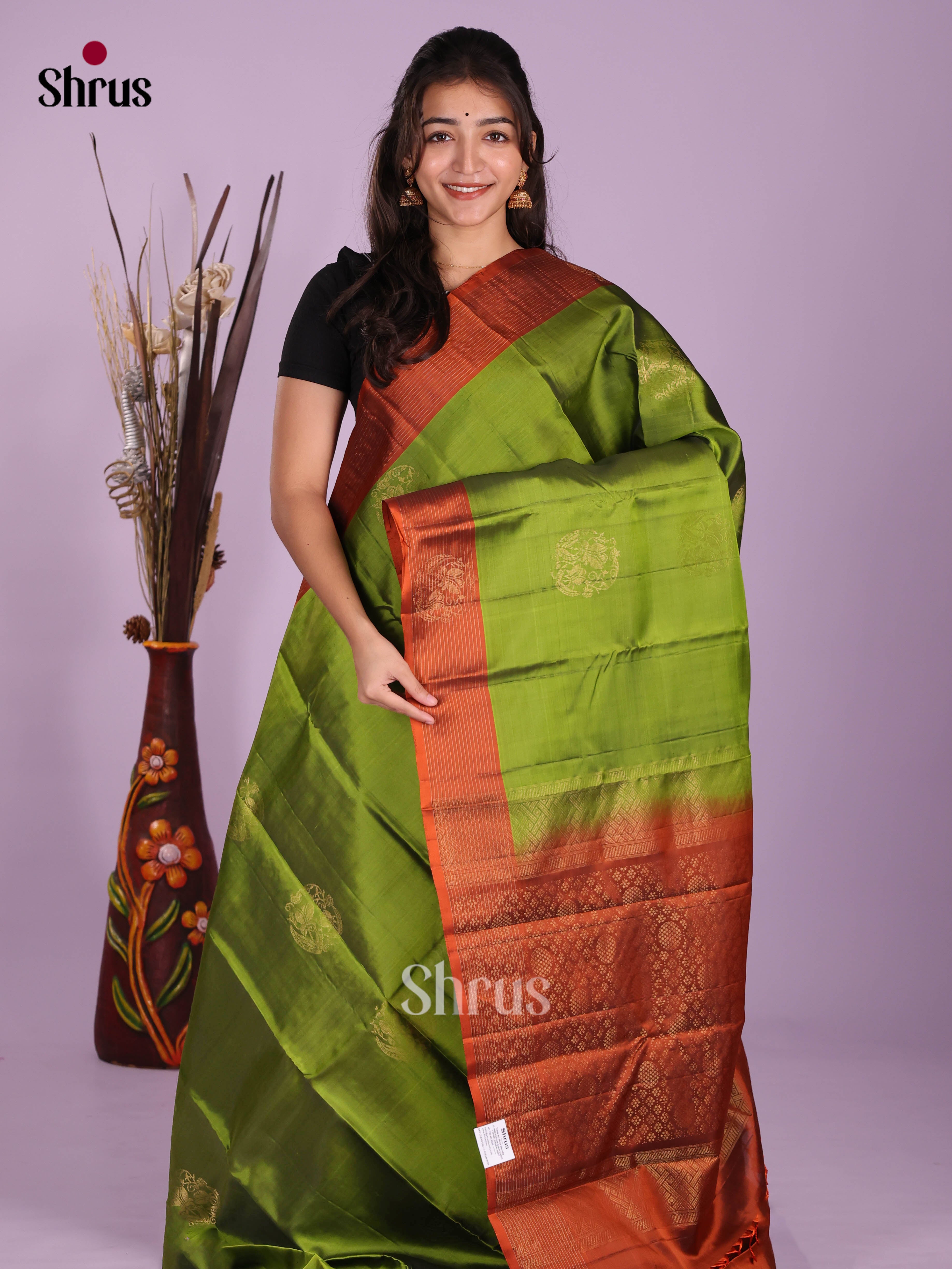 Green & Rust - Softsilk-halfpure Saree