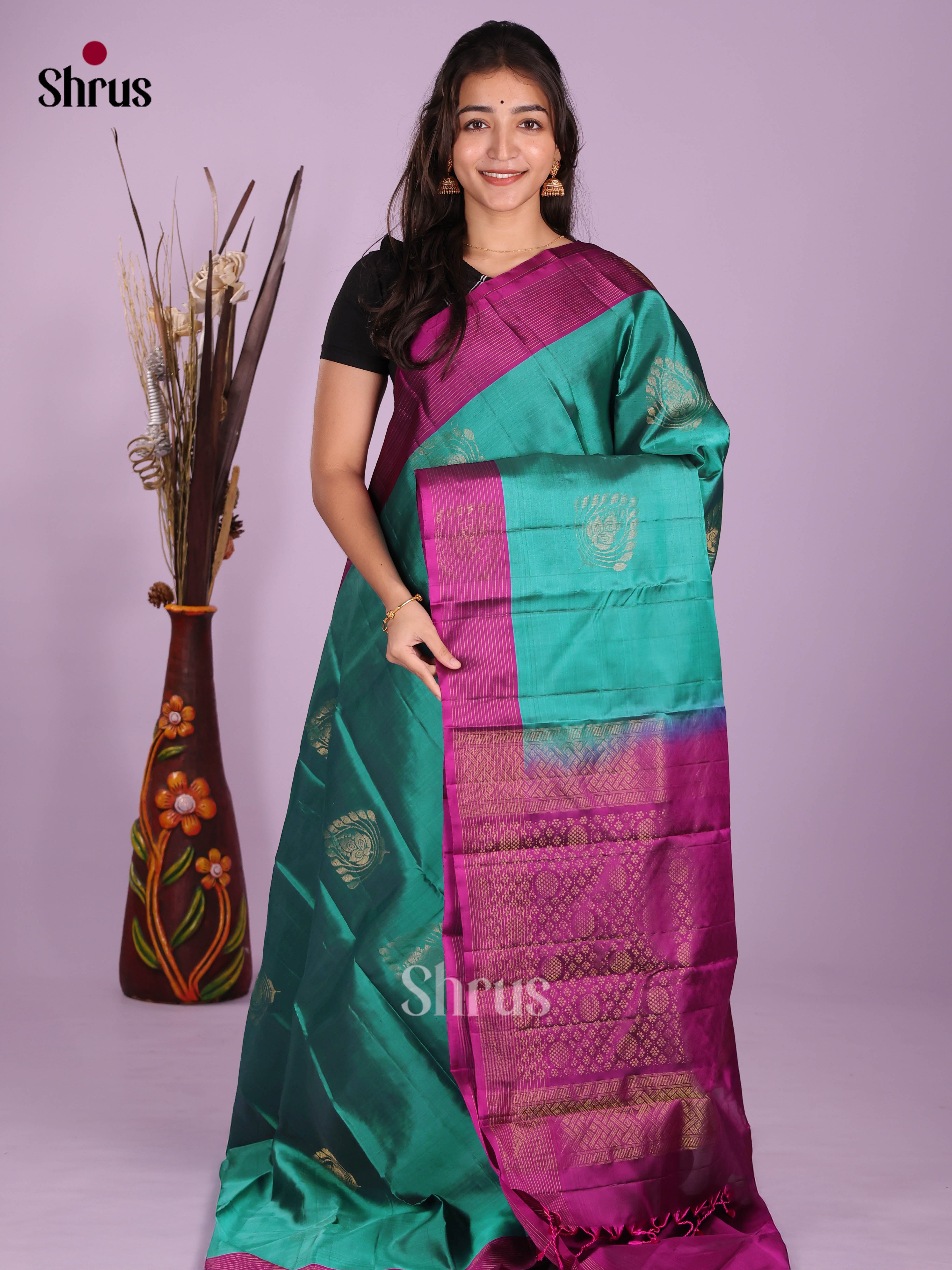 Green & Purple - Softsilk-halfpure Saree