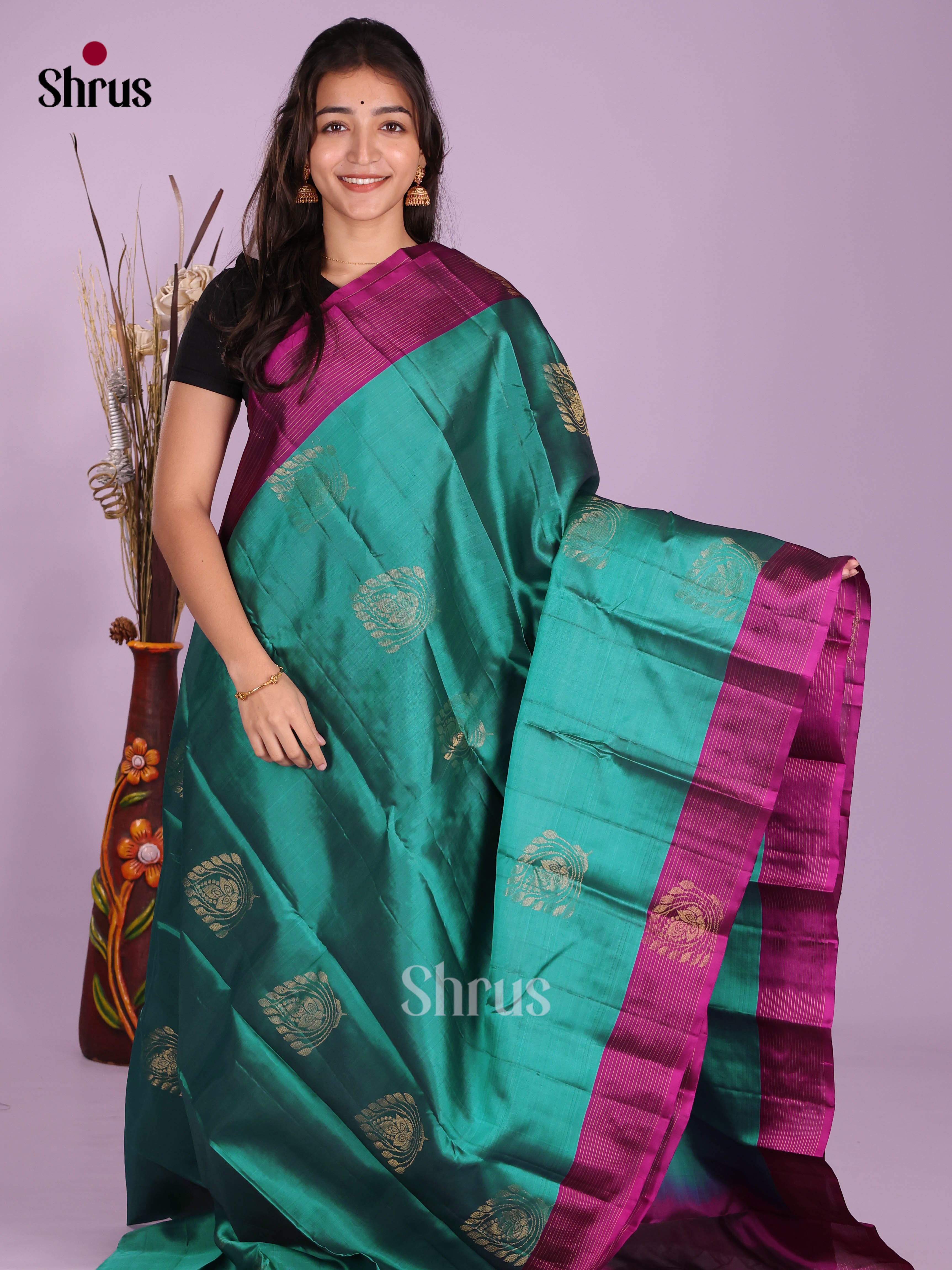 Green & Purple - Softsilk-halfpure Saree