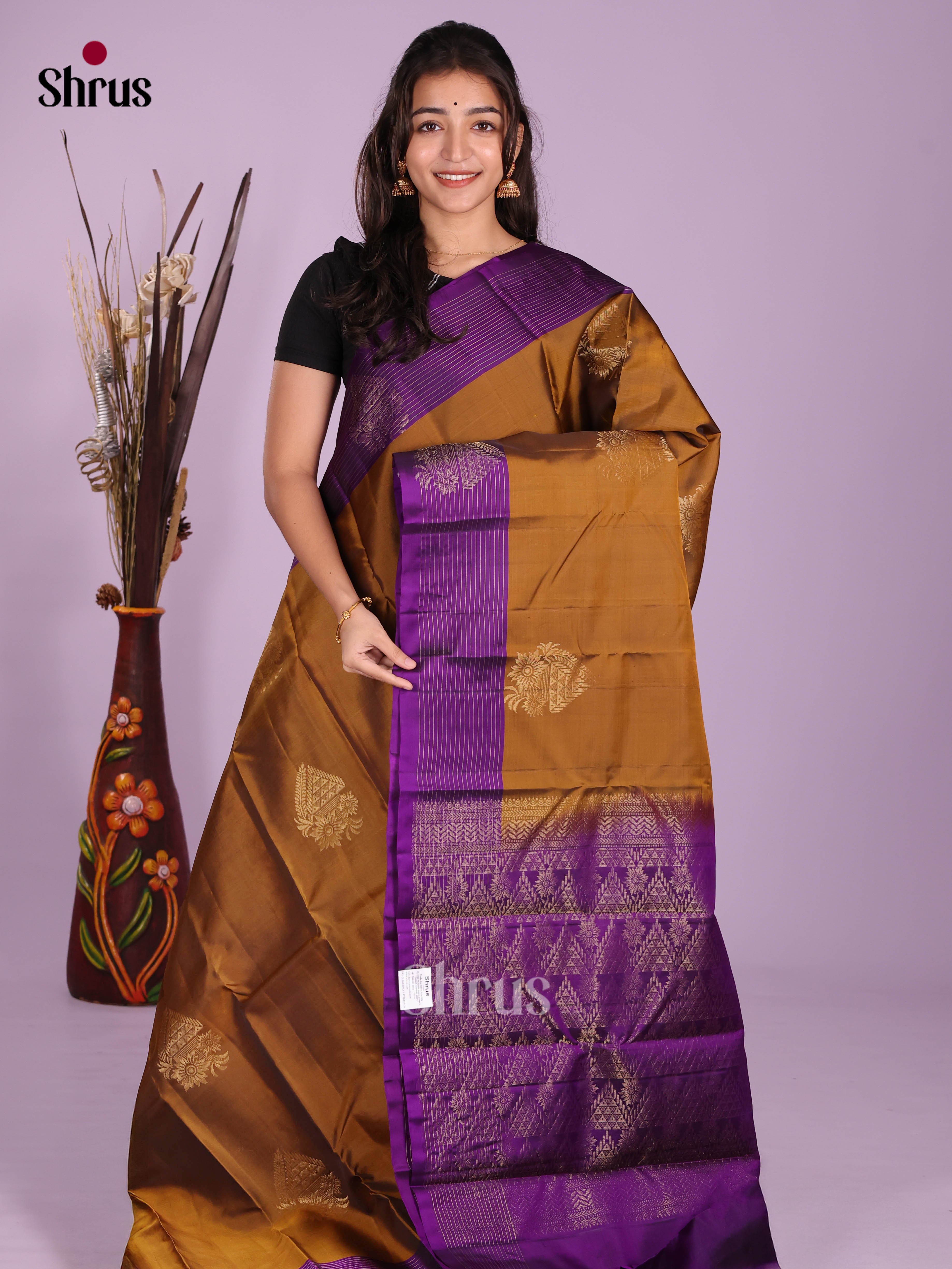 Mehandi & Violet - Softsilk-halfpure Saree