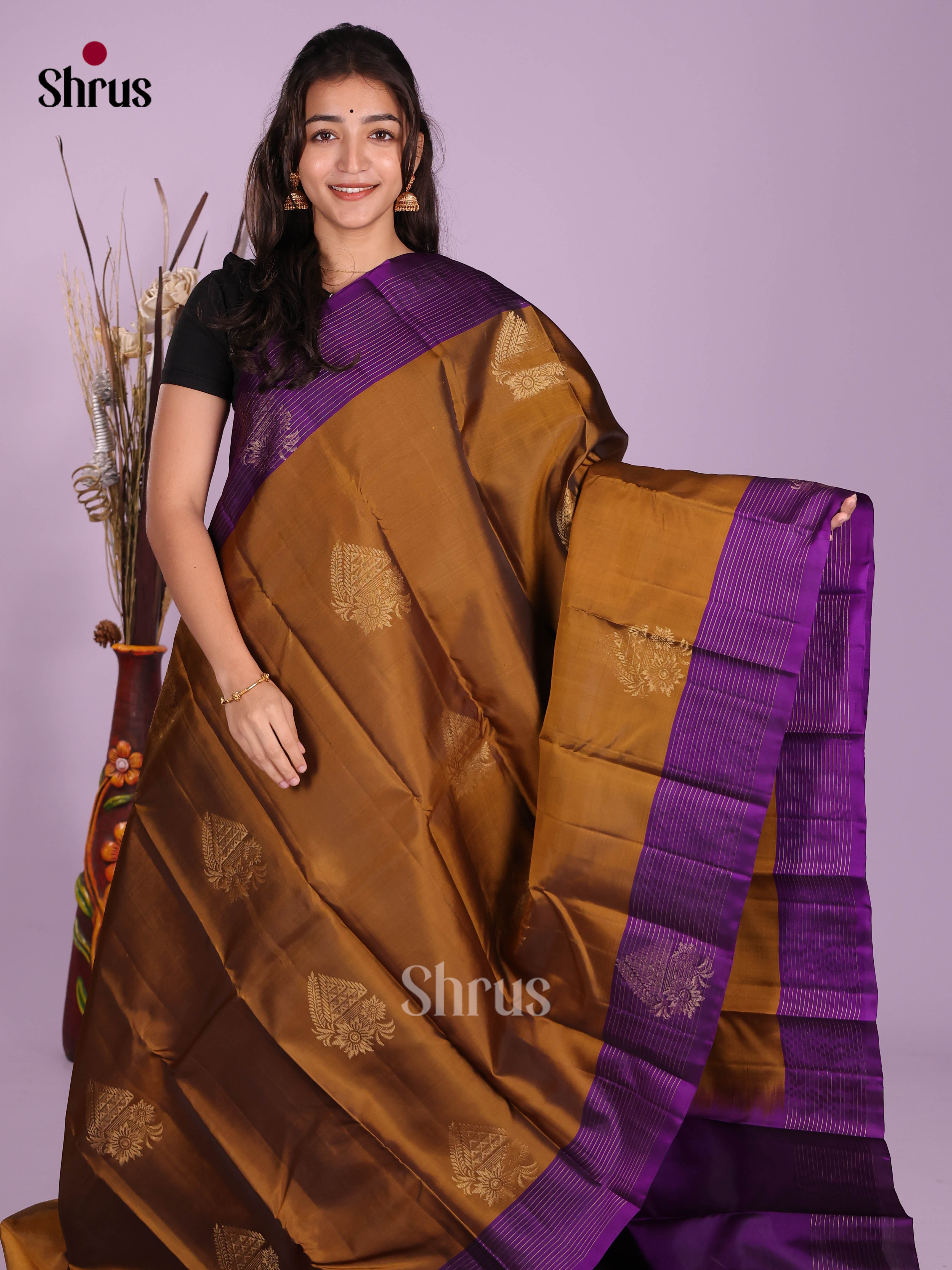 Mehandi & Violet - Softsilk-halfpure Saree