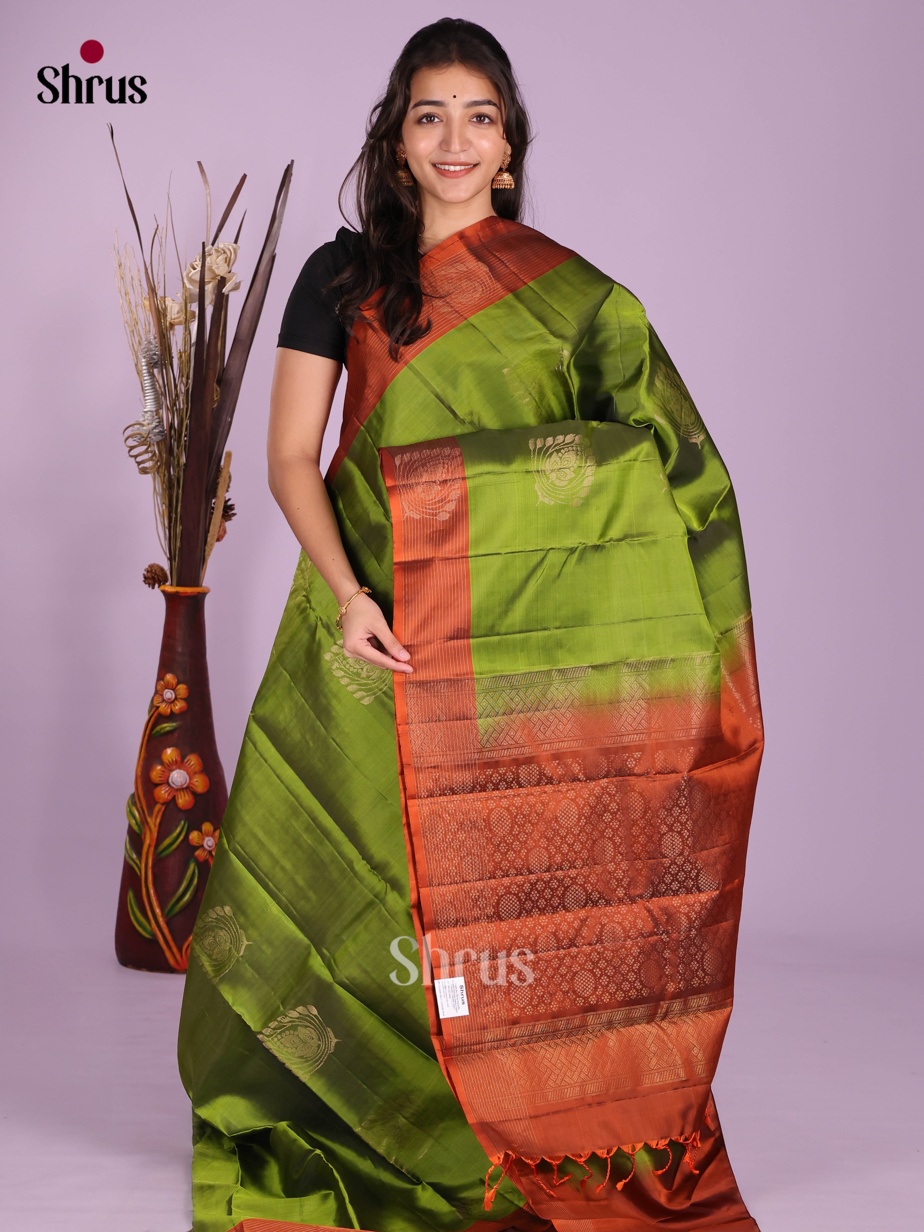 Green  & Rust - Softsilk-halfpure Saree