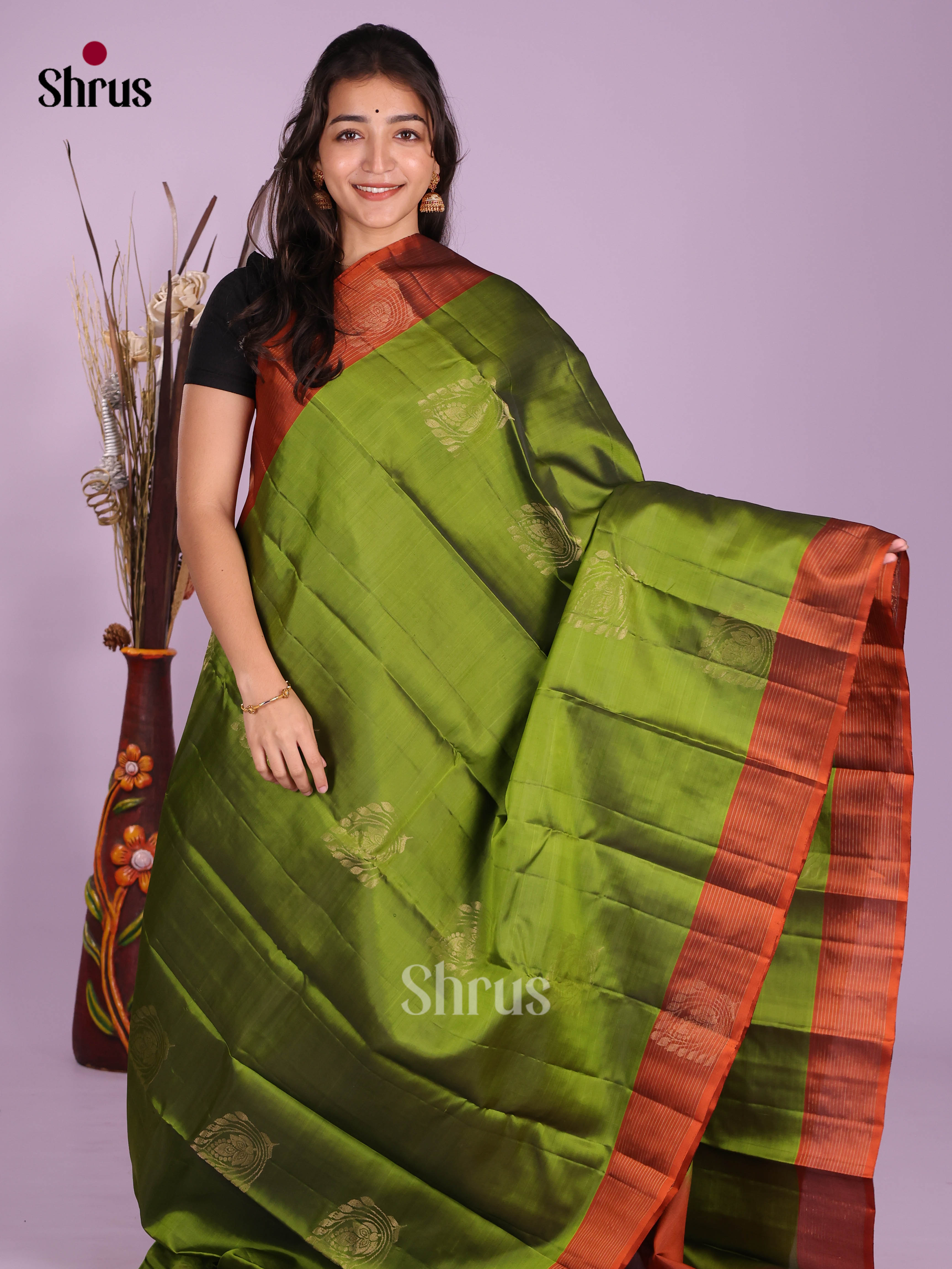 Green  & Rust - Softsilk-halfpure Saree