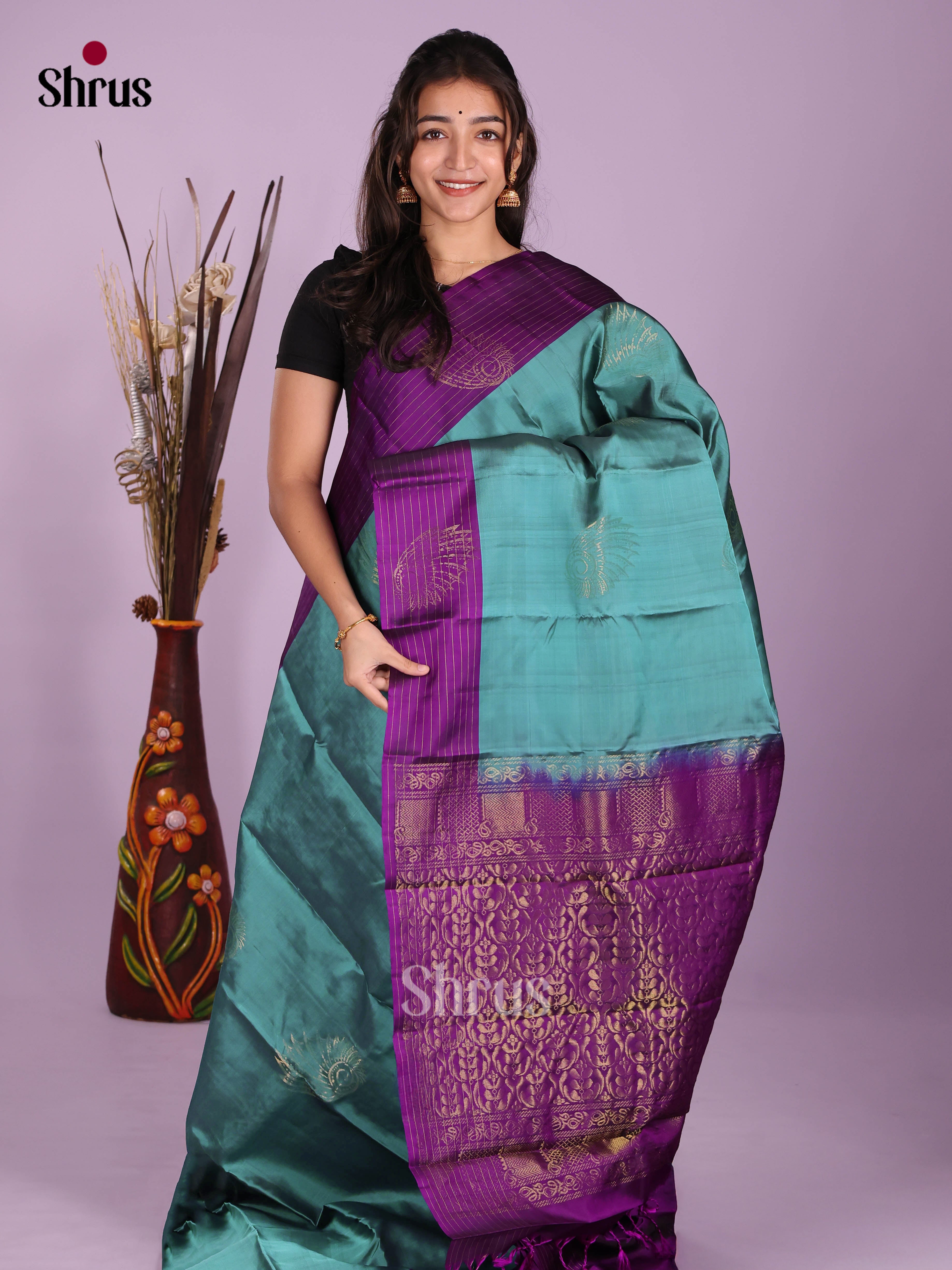 Blue & Violet- Softsilk-halfpure Saree