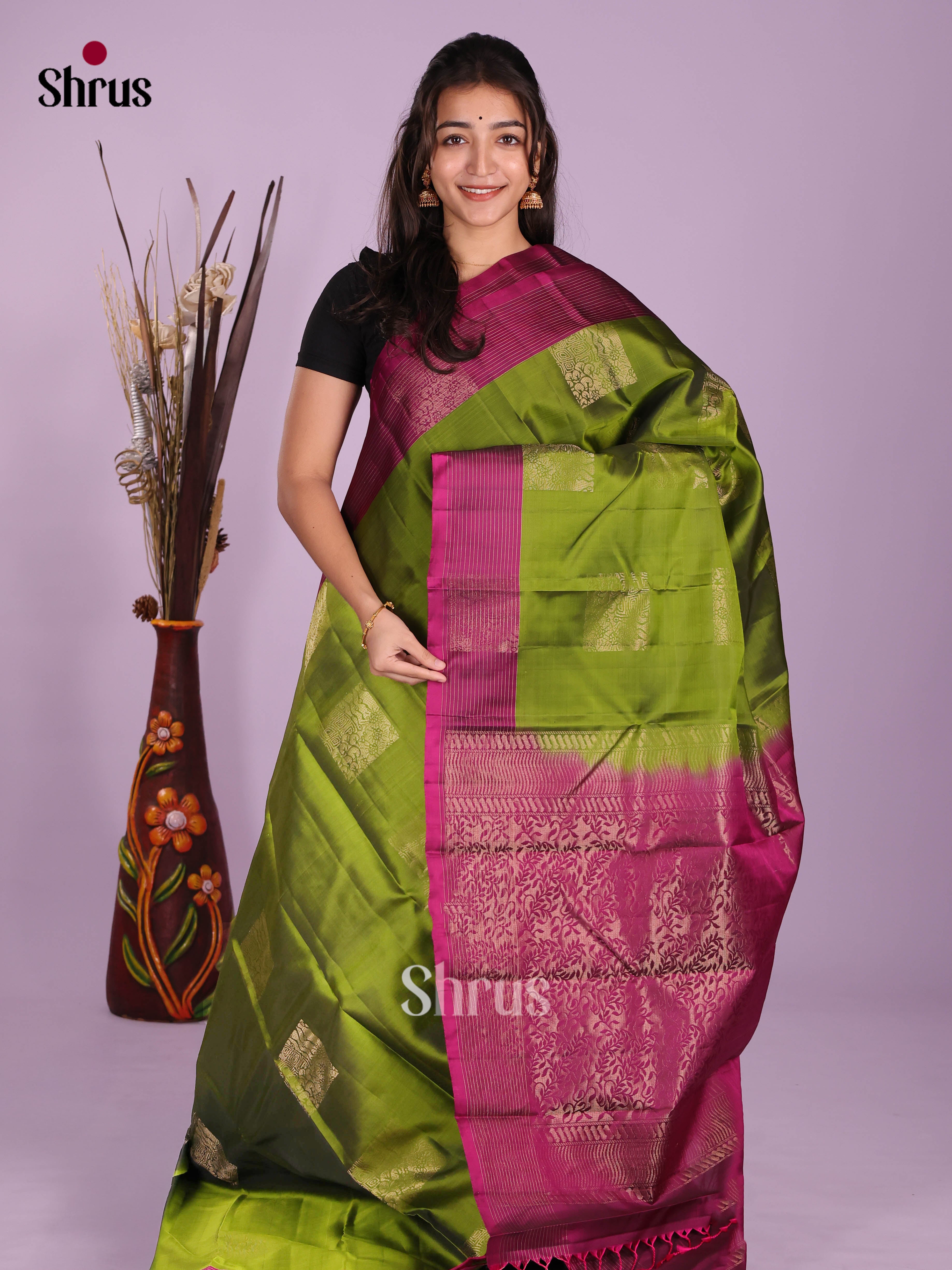 Green & Purple- Softsilk-halfpure Saree - Shop on Shrus.com