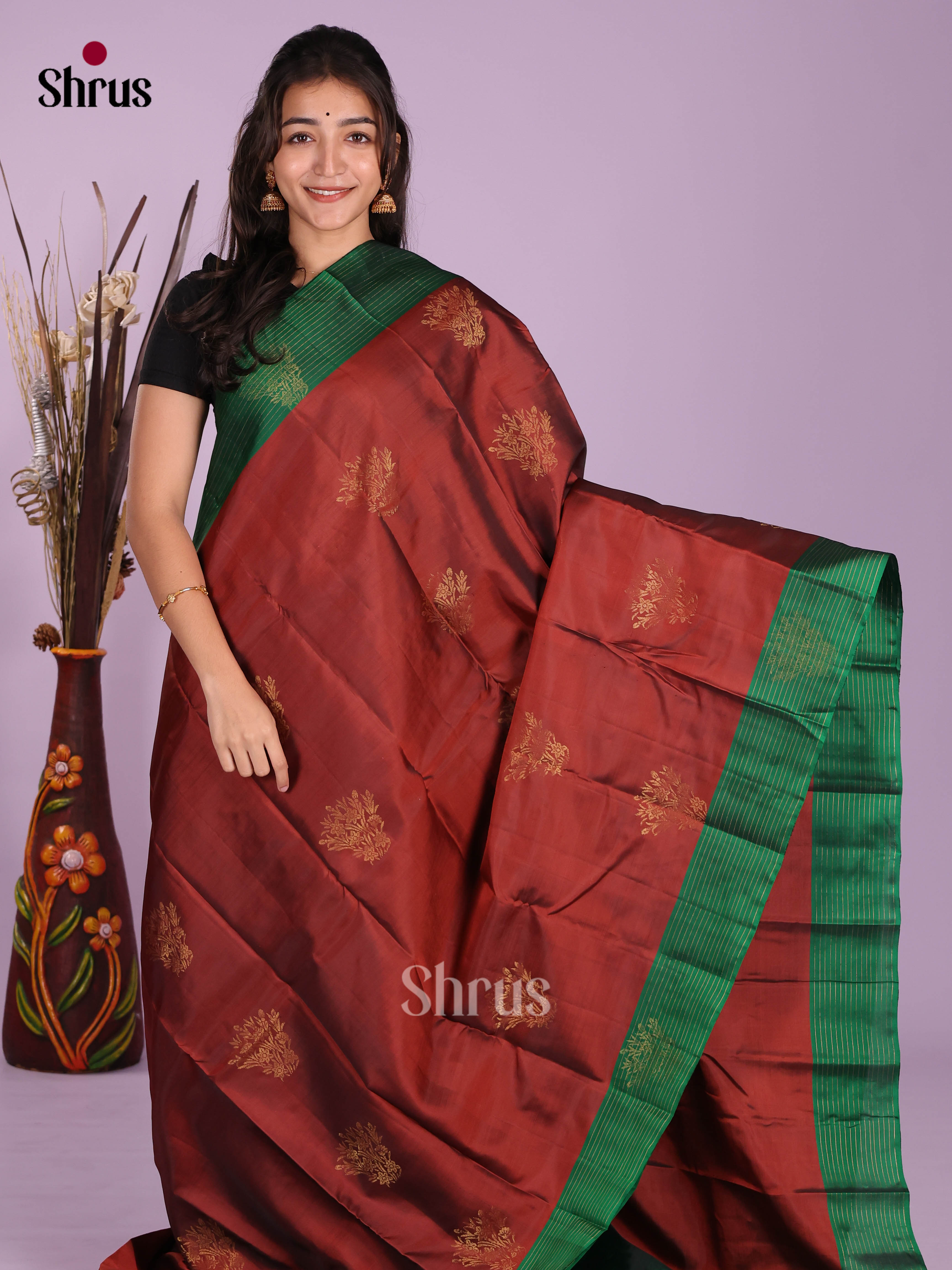 Maroon & Green - Softsilk-halfpure Saree