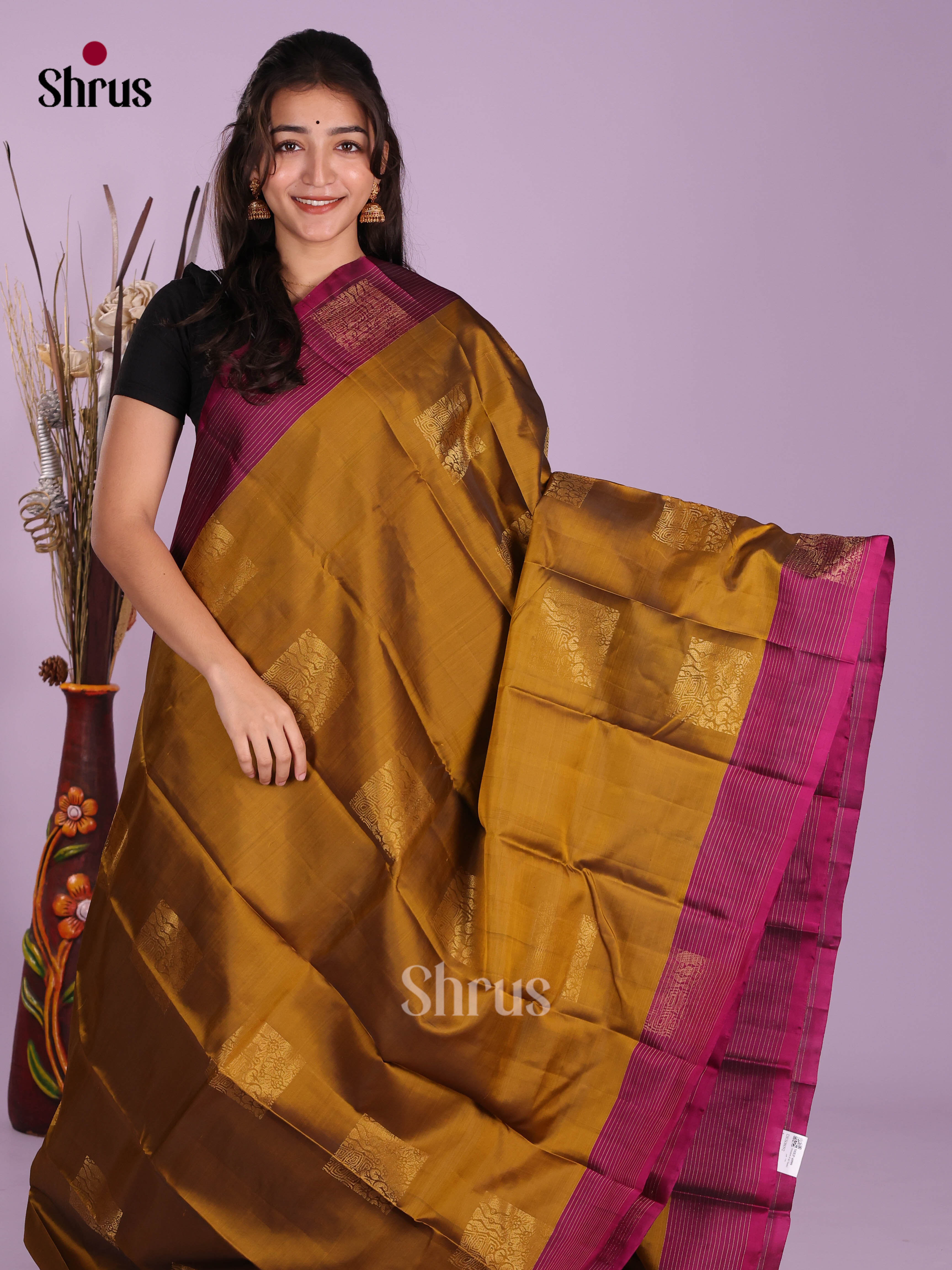 Mustard & Purple - Softsilk-halfpure Saree - Shop on Shrus.com