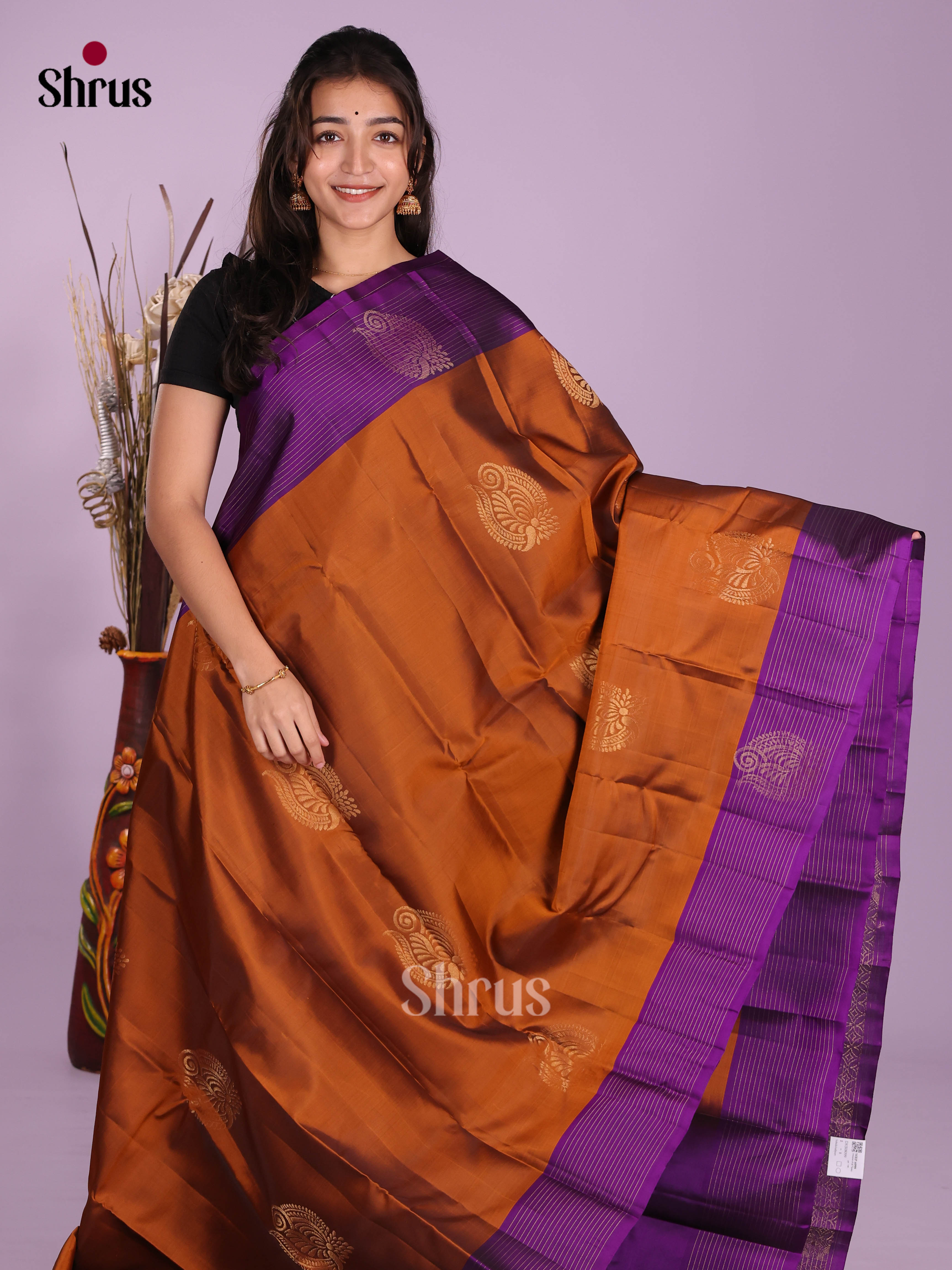 Rust & Violet - Softsilk-halfpure Saree - Shop on Shrus.com