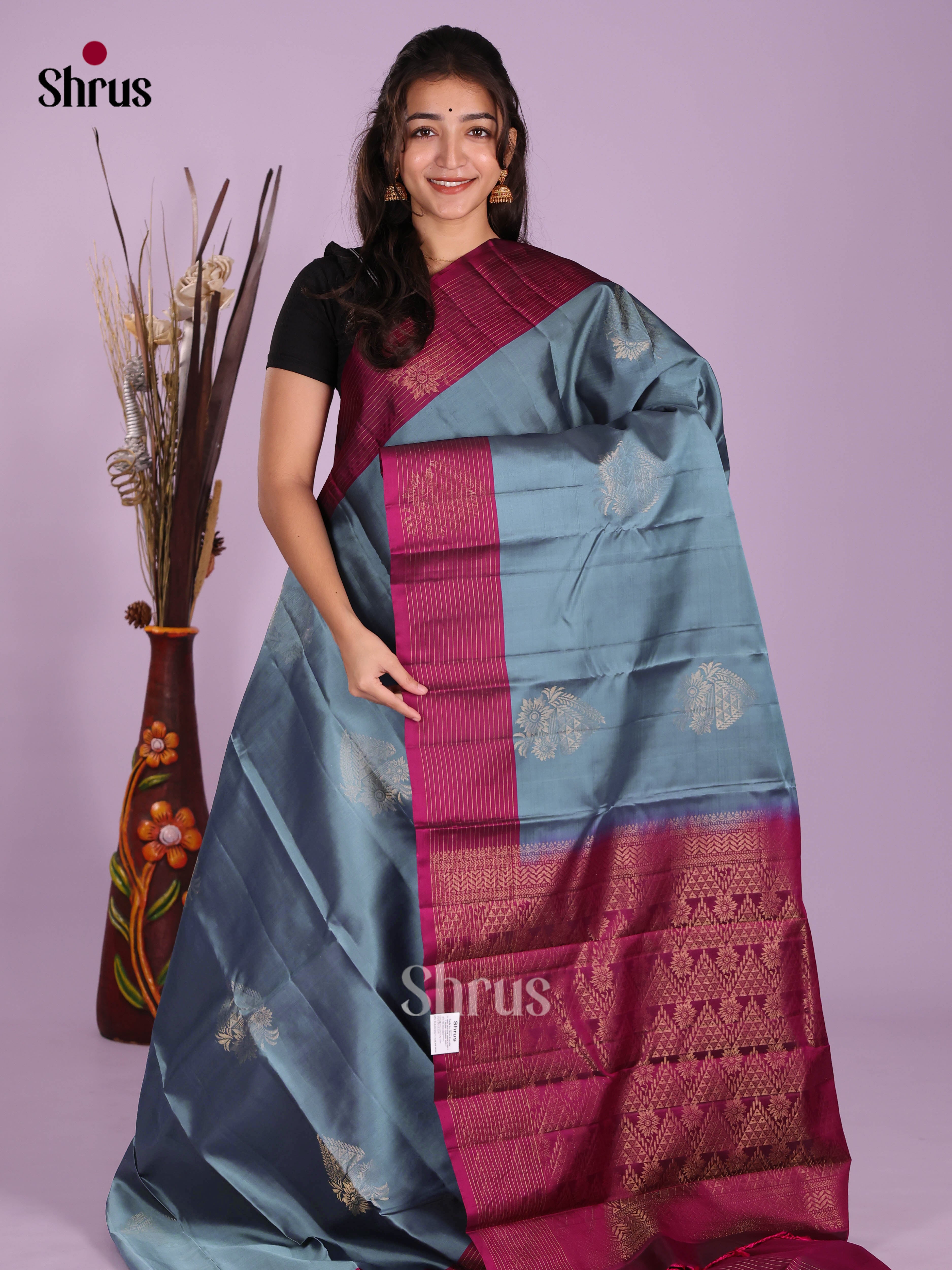 Blue & Wine - Softsilk-halfpure Saree