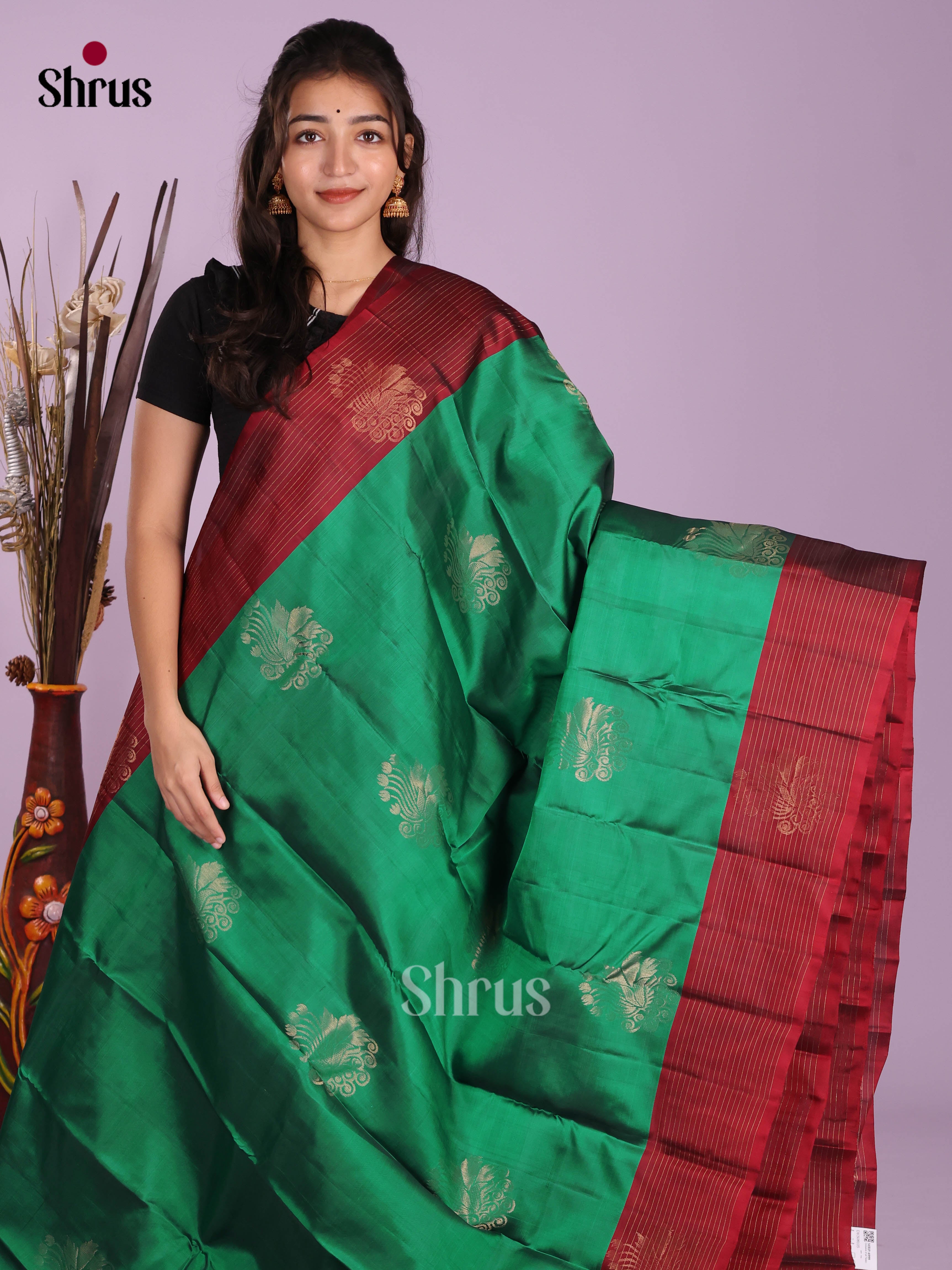 Green & Maroon - Softsilk-halfpure Saree
