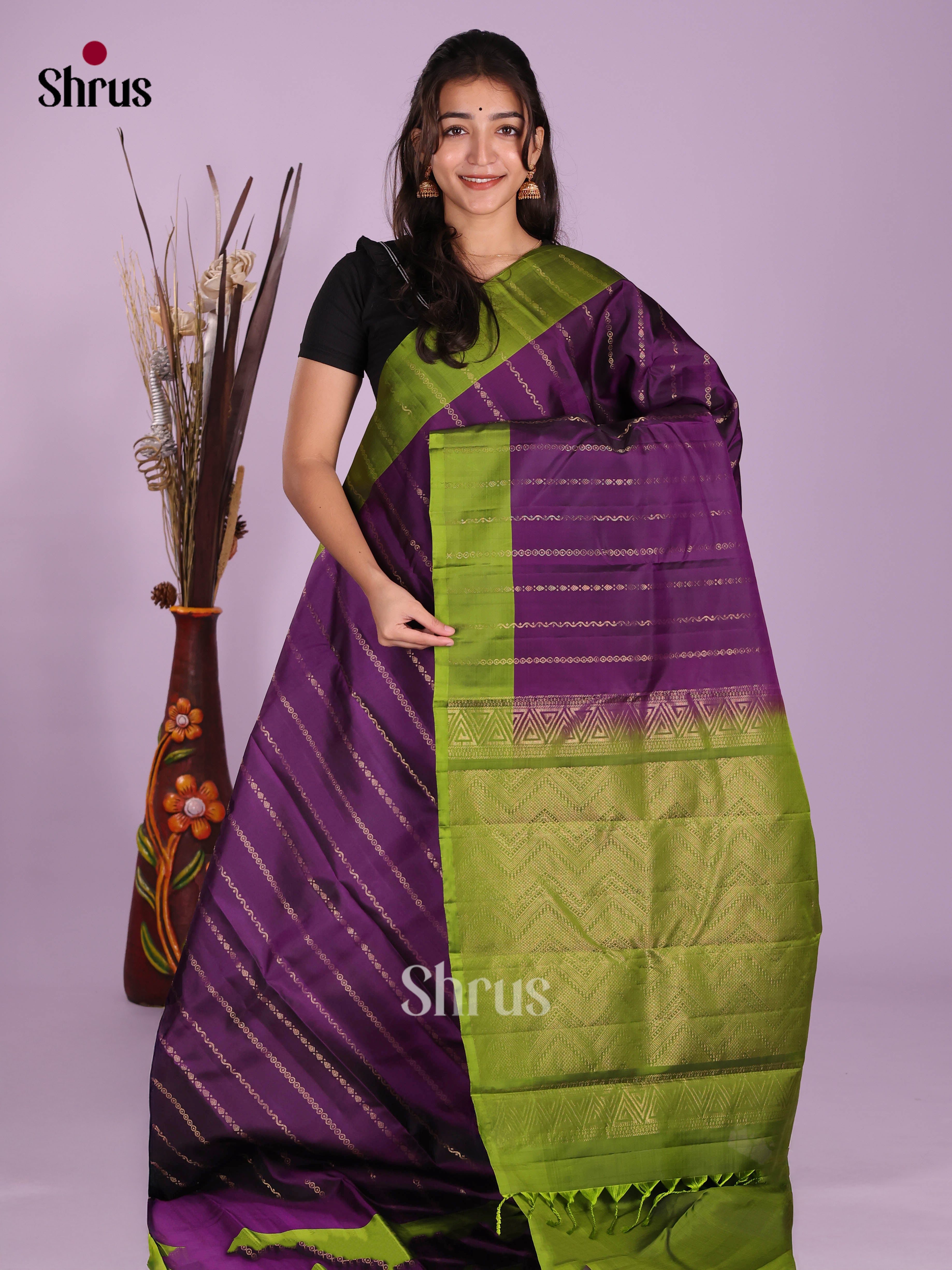 Violet & Green - Softsilk-halfpure Saree - Shop on Shrus.com