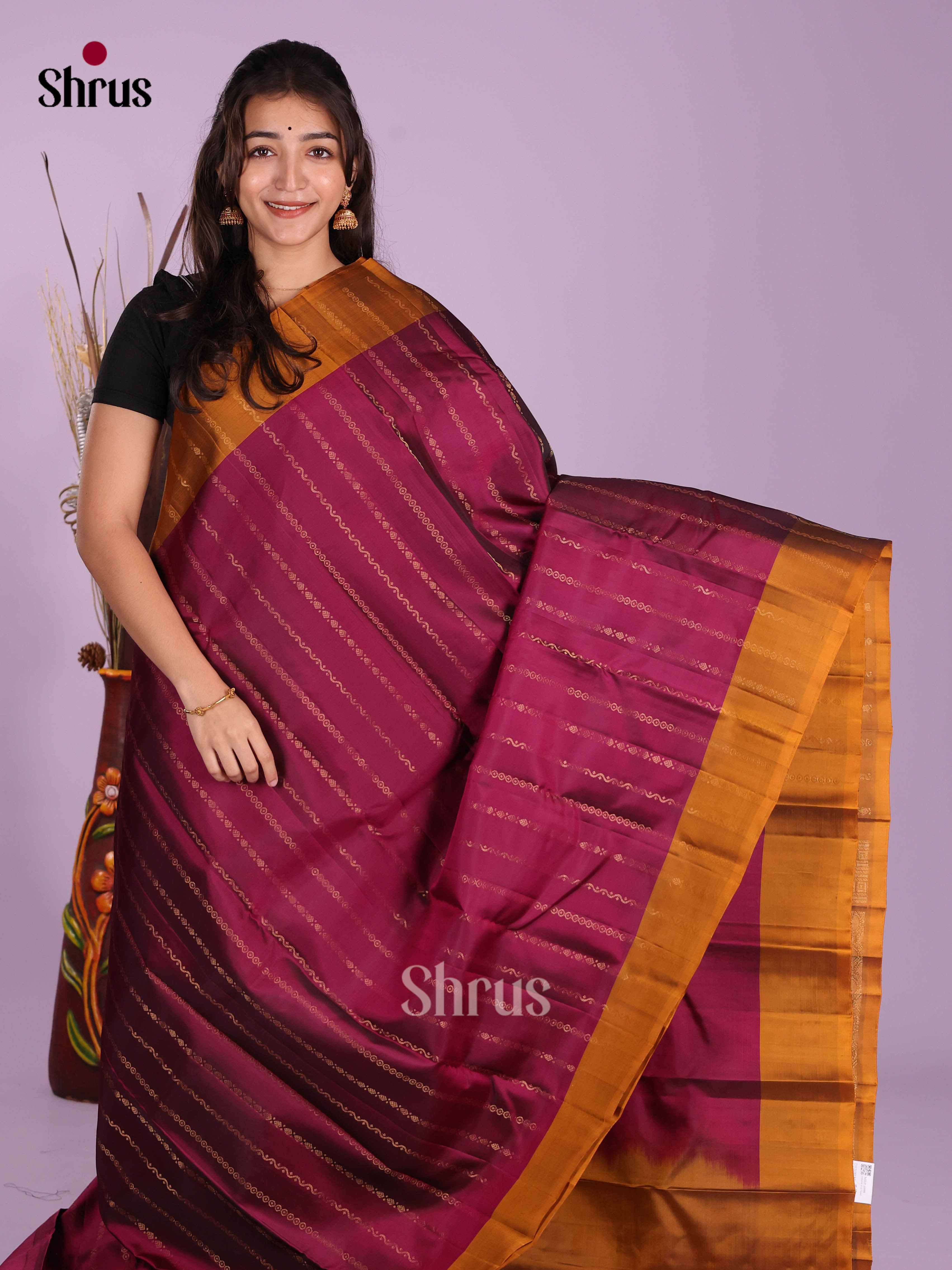 Maroon & Mustard- Softsilk-halfpure Saree - Shop on Shrus.com