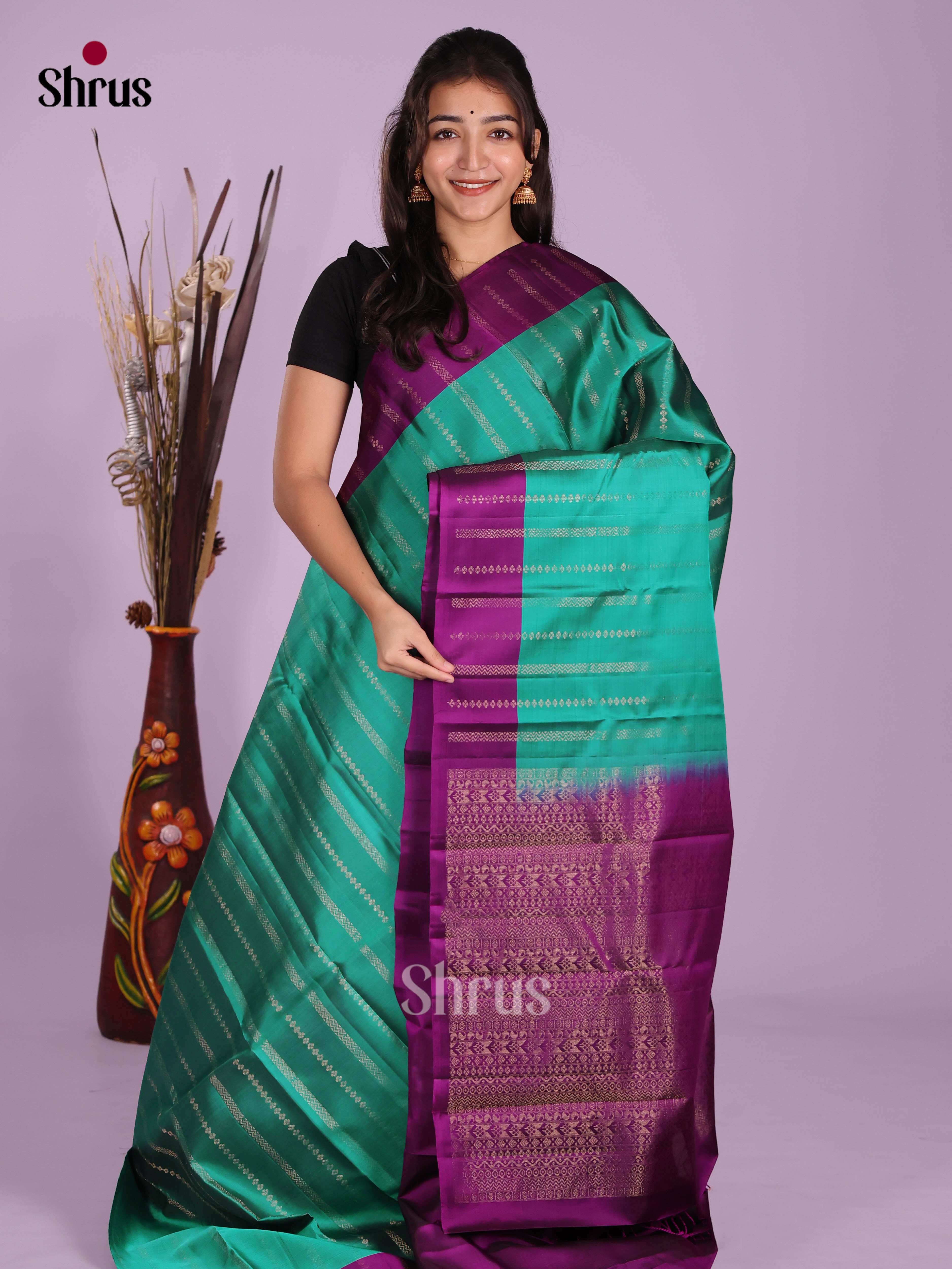 Green & Violet - Softsilk-halfpure Saree