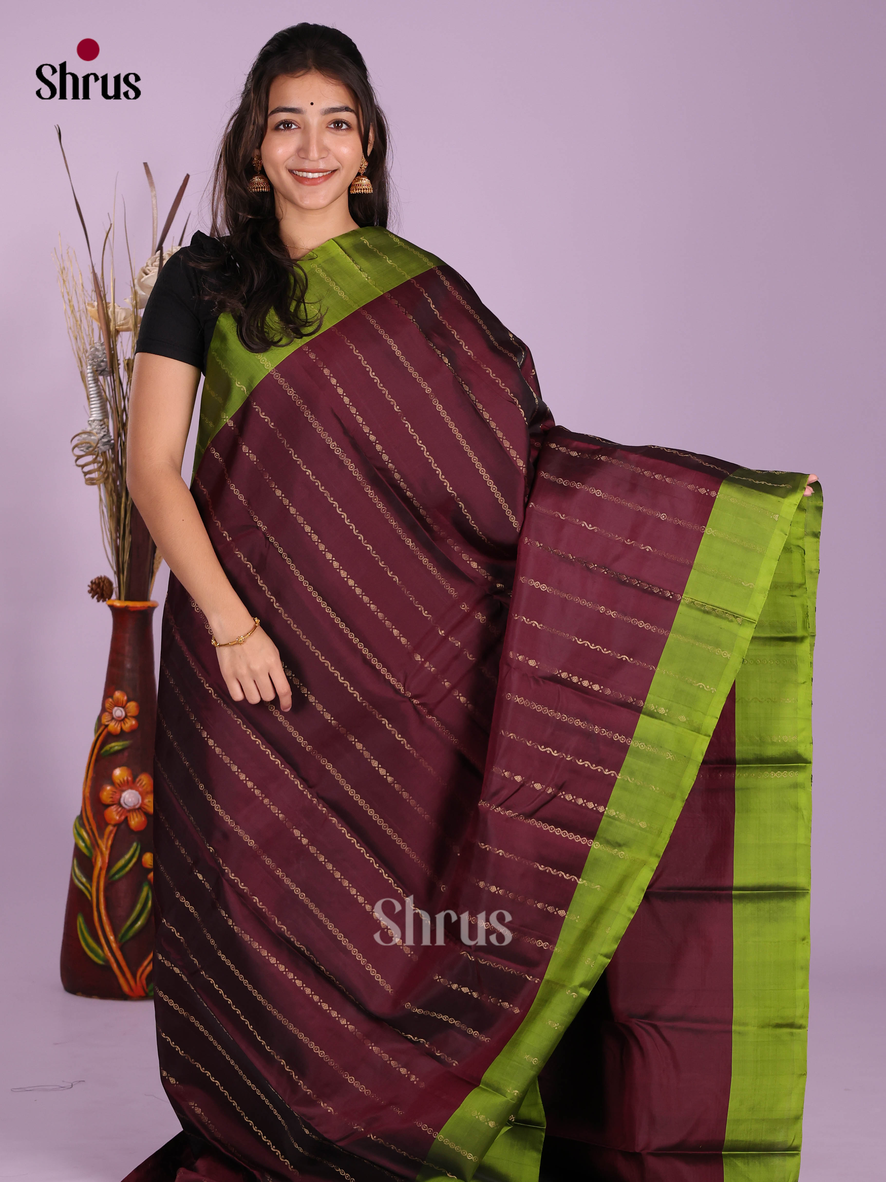 Maroon & Green - Softsilk-halfpure Saree