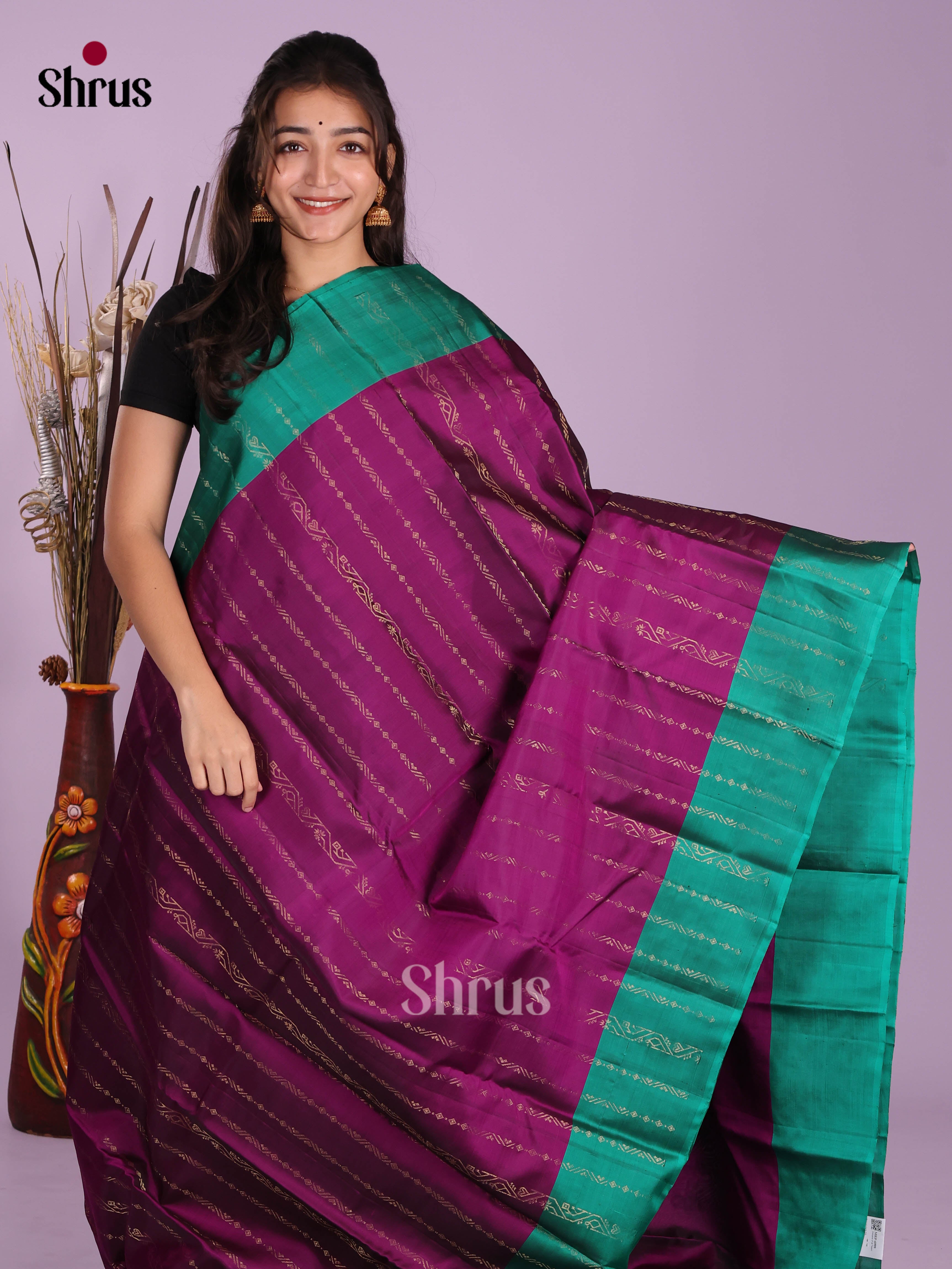 Violet & Green - Softsilk-halfpure Saree