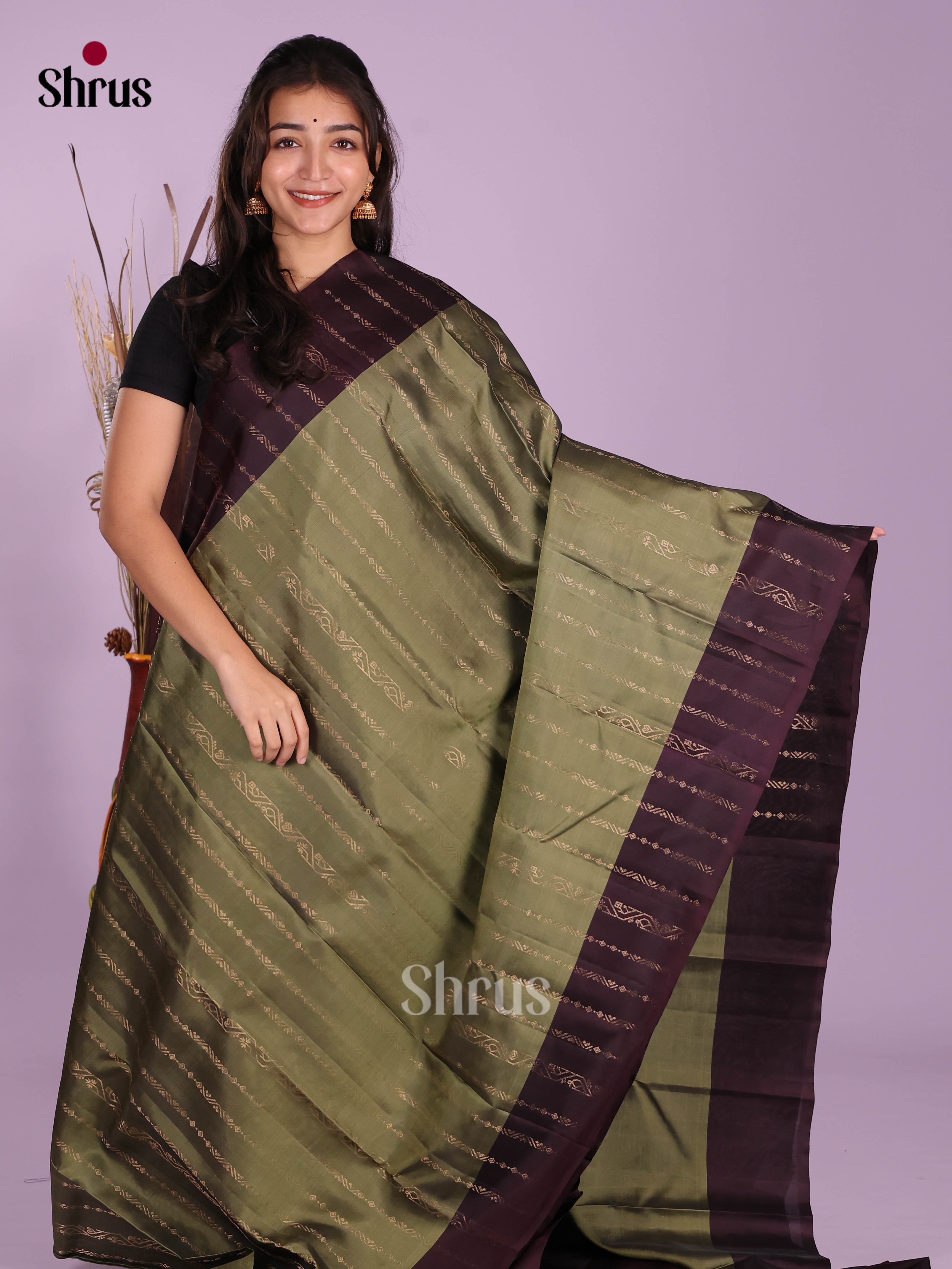 Pastel Green & Jamun - Softsilk-halfpure Saree - Shop on Shrus.com