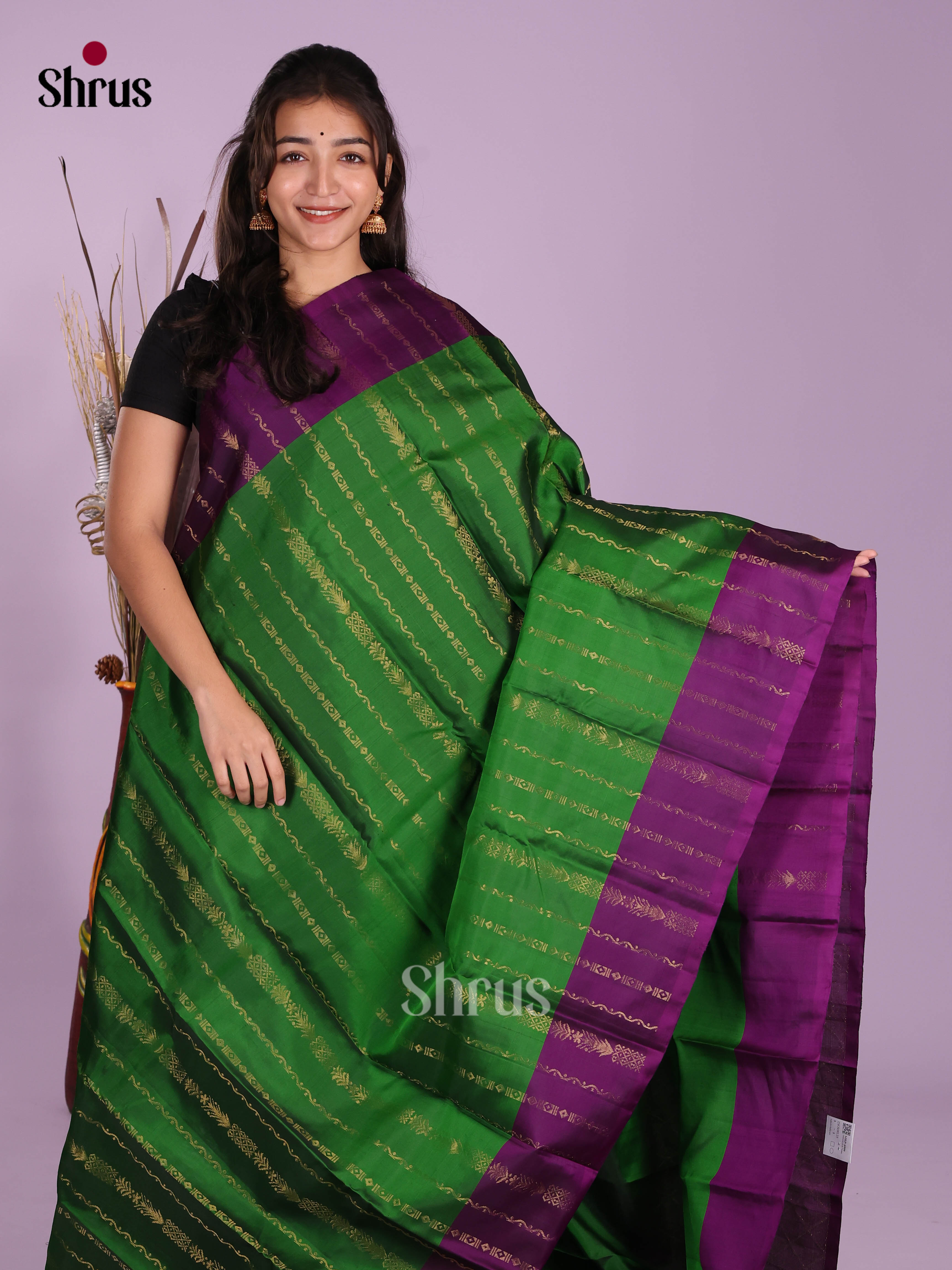 Green & Violet - Softsilk-halfpure Saree