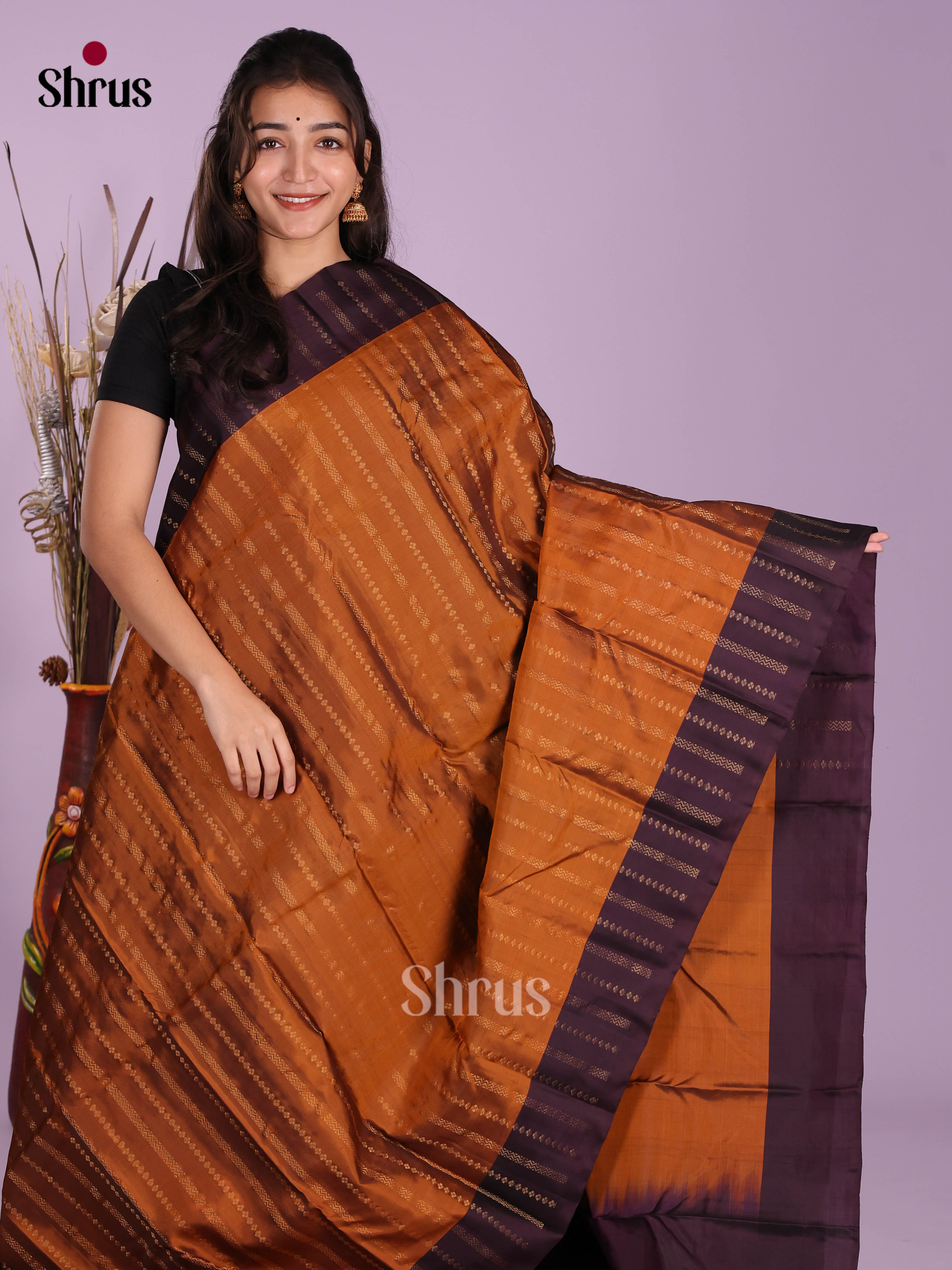 Rust & Jamun- Softsilk-halfpure Saree