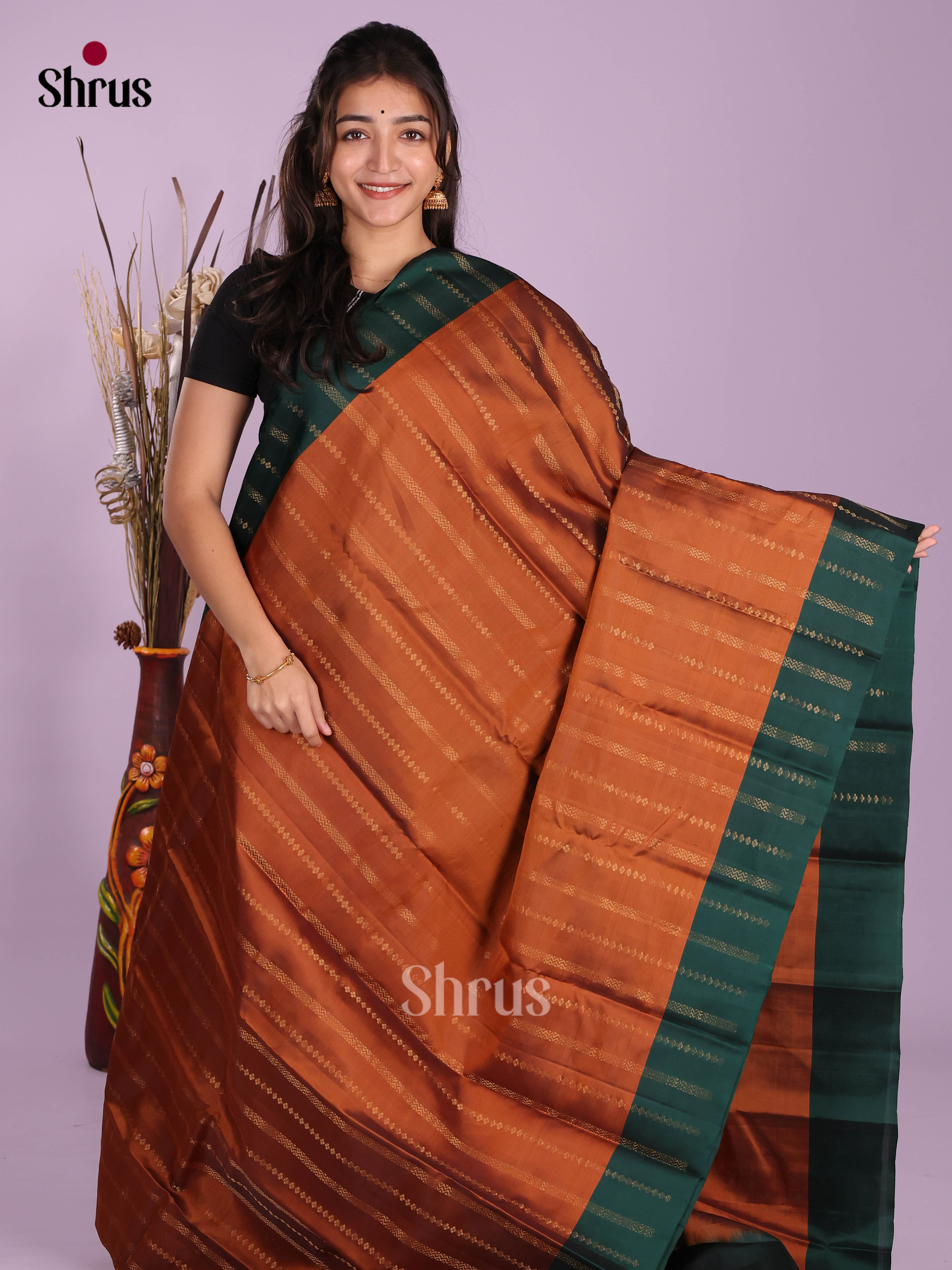 Rust & Green- Softsilk-halfpure Saree
