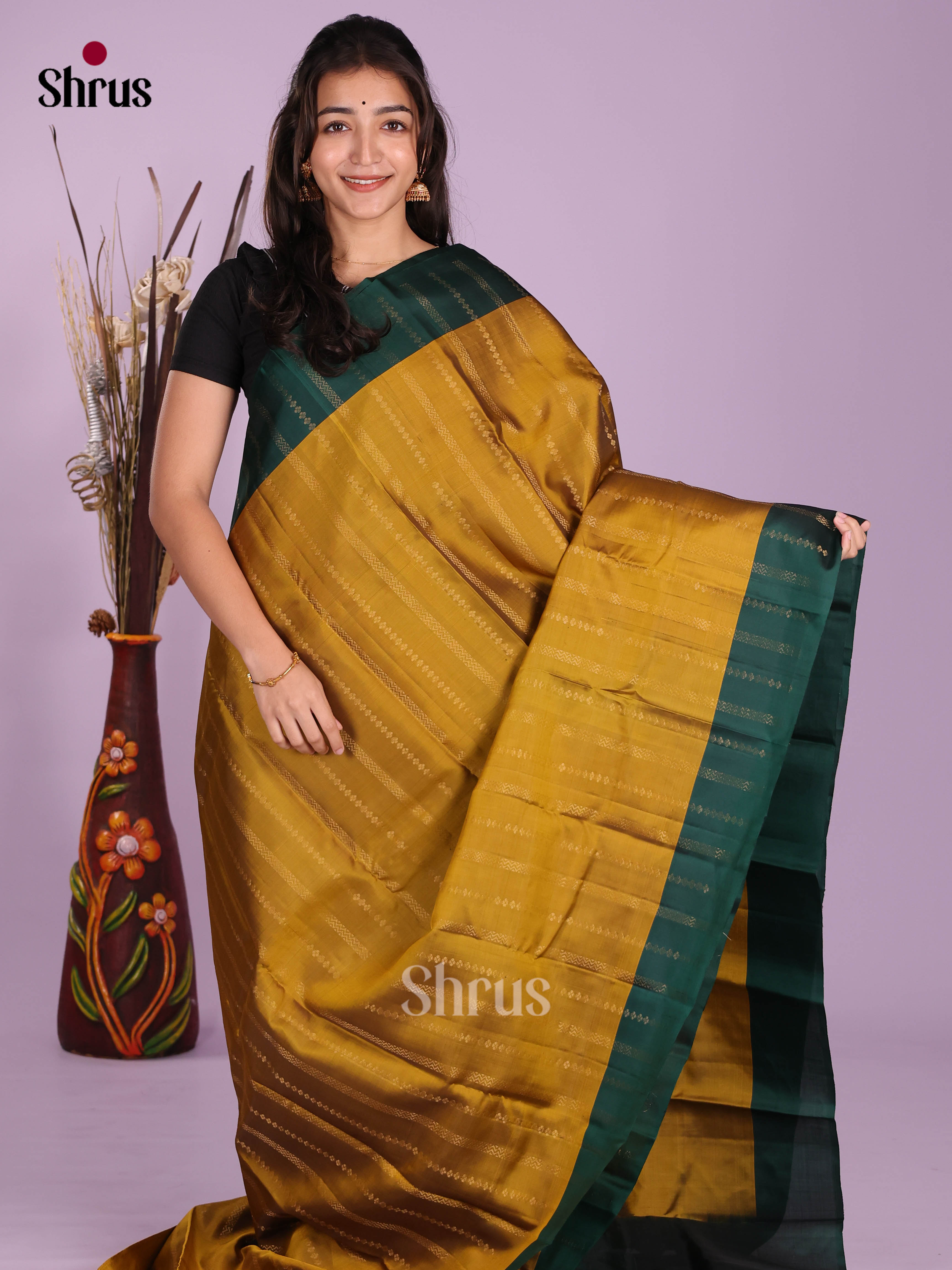 Mustardy Green & Green - Softsilk-halfpure Saree