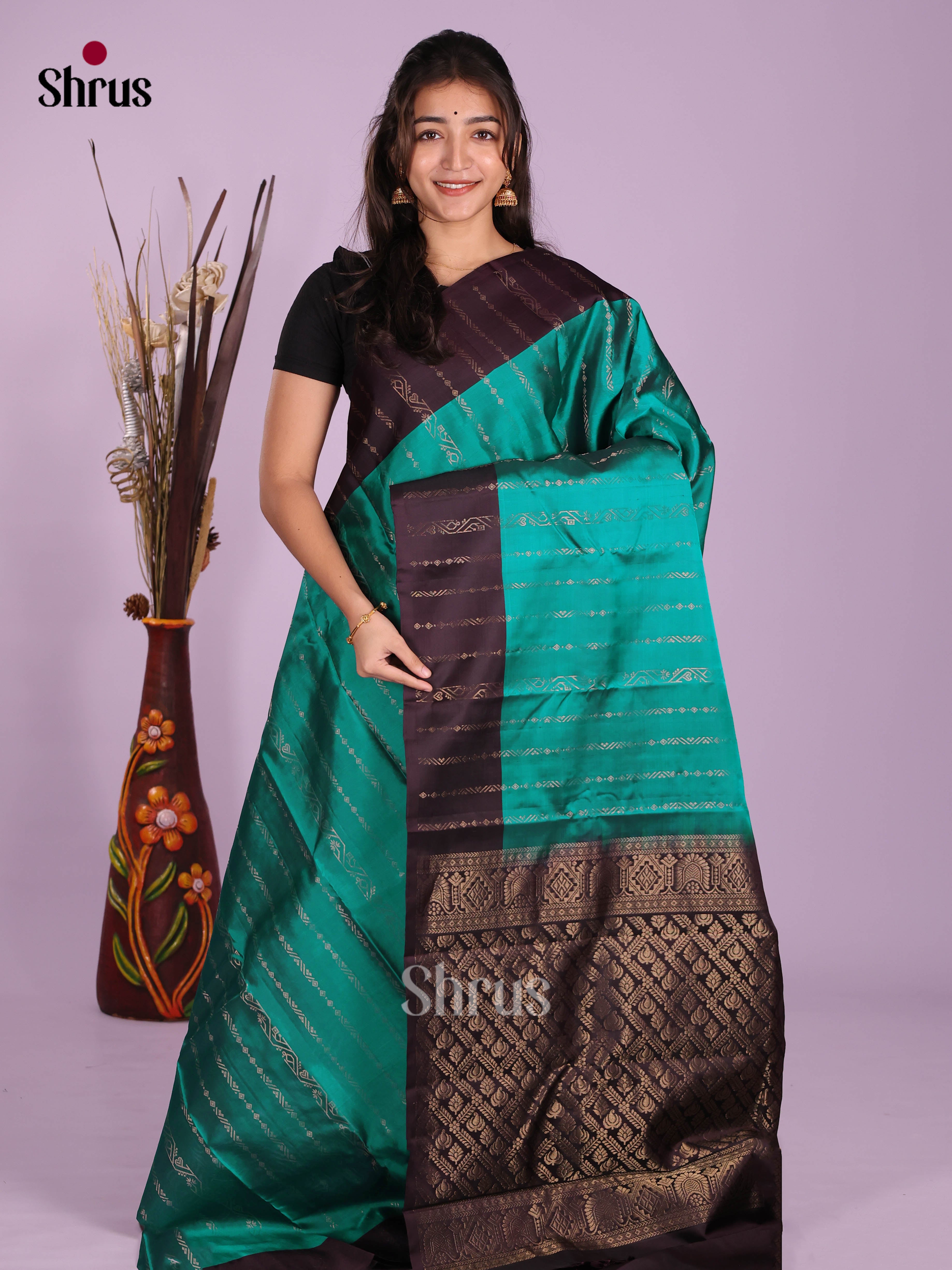 Green & Black - Softsilk-halfpure Saree