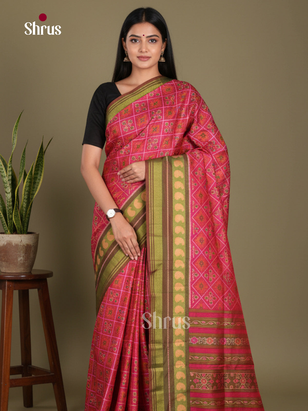 Pink & Green - Semi Patola Saree