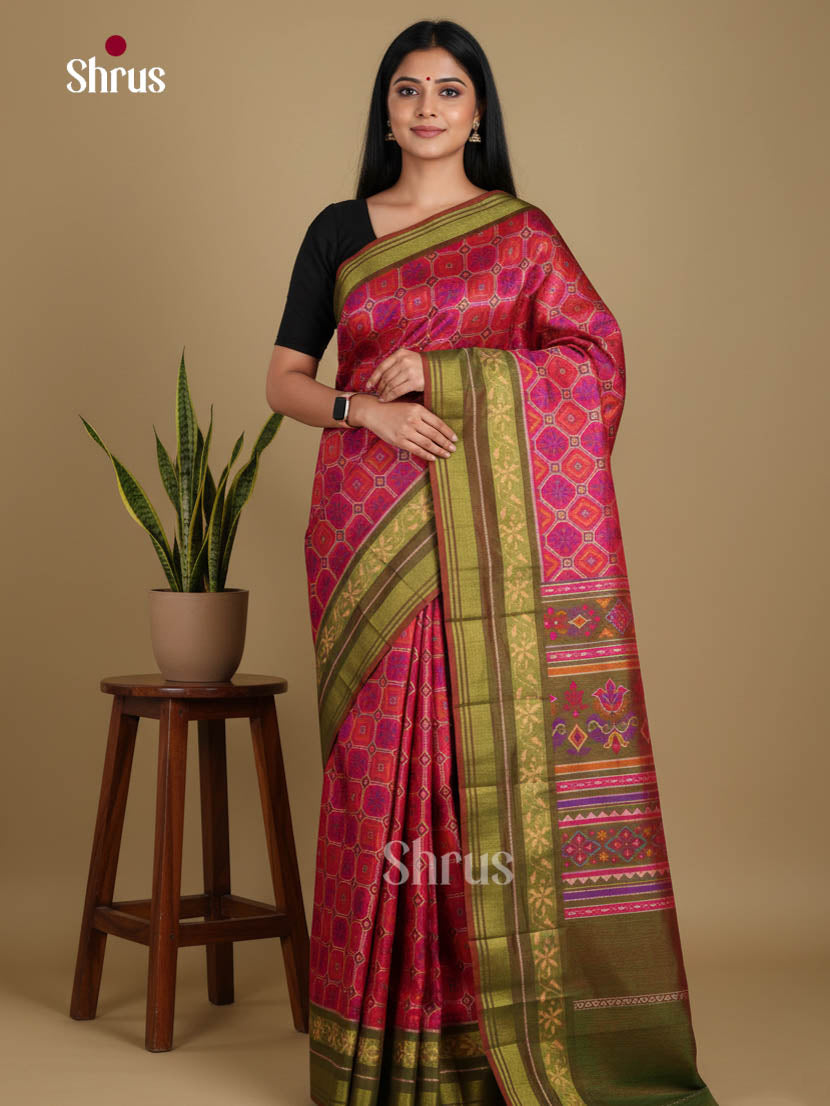 Pink & Green - Semi Patola Saree
